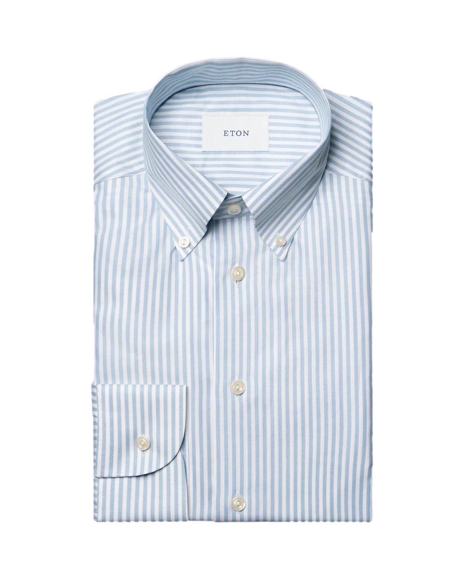 Eton Stripe Signature Oxford Shirt Skjorte Lyseblå - chrismoa.no