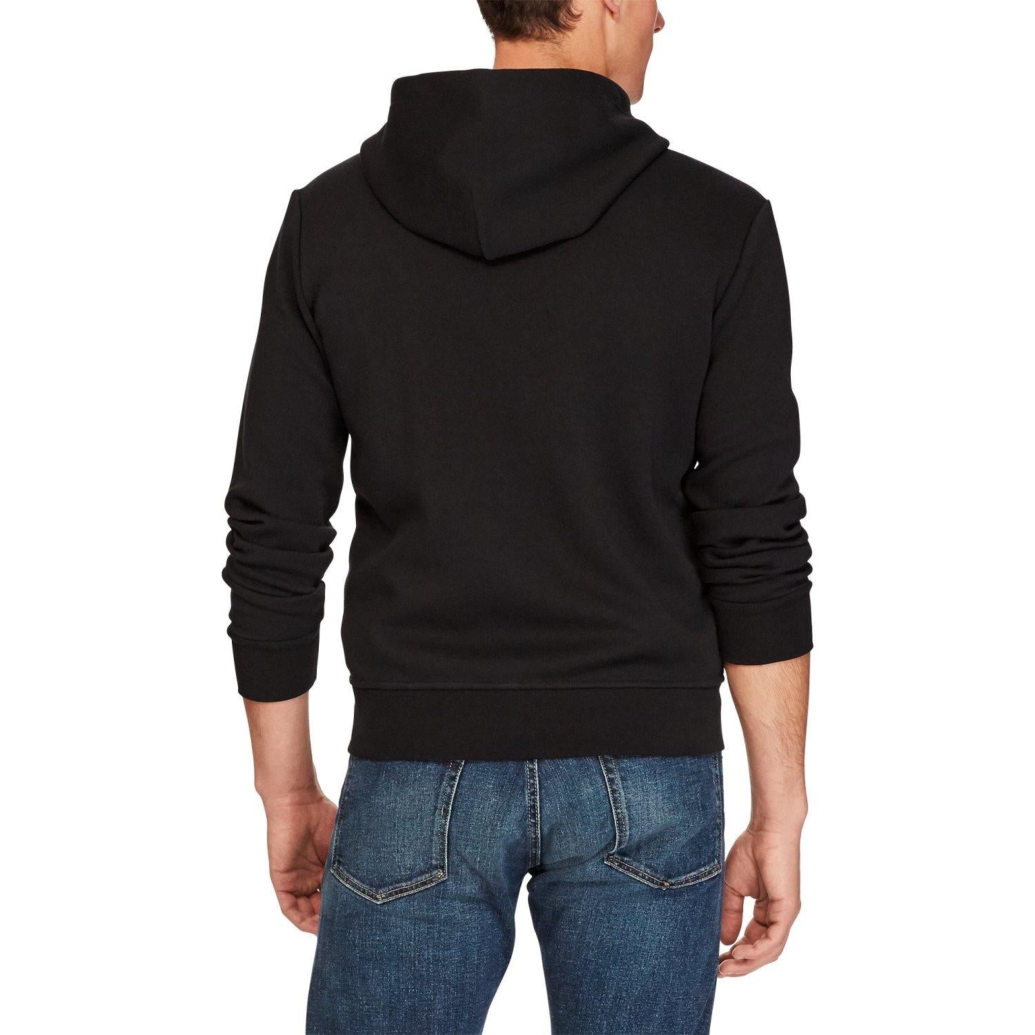 Sort Polo Ralph Lauren dobbeltstrikket helglidelåsgenser med hette og ribbestrikkede mansjetter og hem.