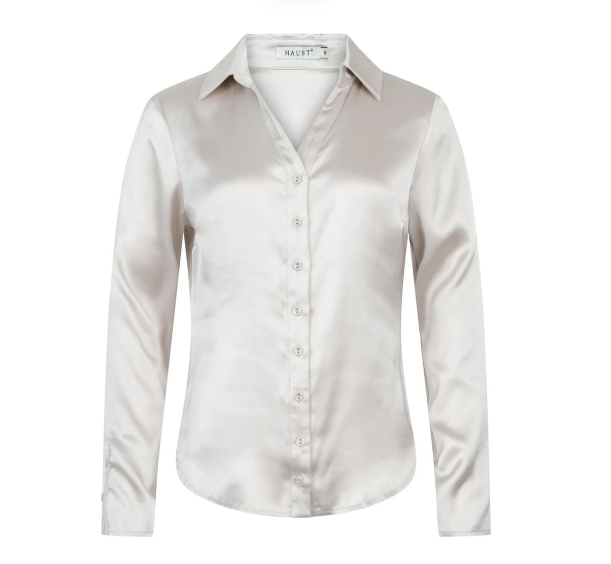 Lys champagnefarget Haust bluse med skjørt erme- og detaljdesign, elegant for hverdagsbruk eller spesielle anledninger.