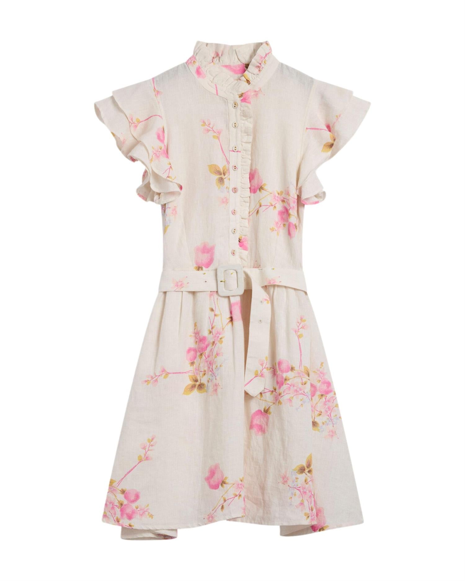 By TiMo Linen Ruffle Dress Kjole Blomster
