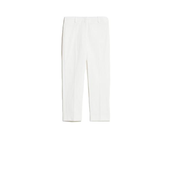 Hvite Max Mara Weekend Cecco bukser av bomull, vises på modell med lommer og rette ben, perfekt for avslappet stil.