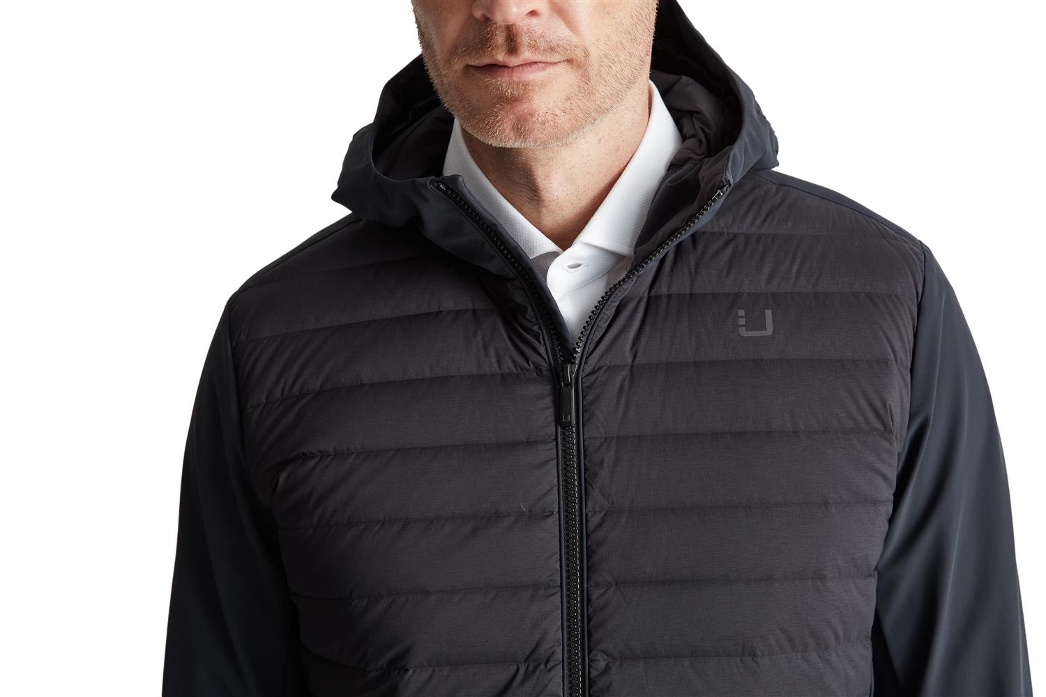 Sort UBR Supersonic™ Delta Hybrid jakke med moderne design, vises med glidelås og mykt, isolerende stoff.