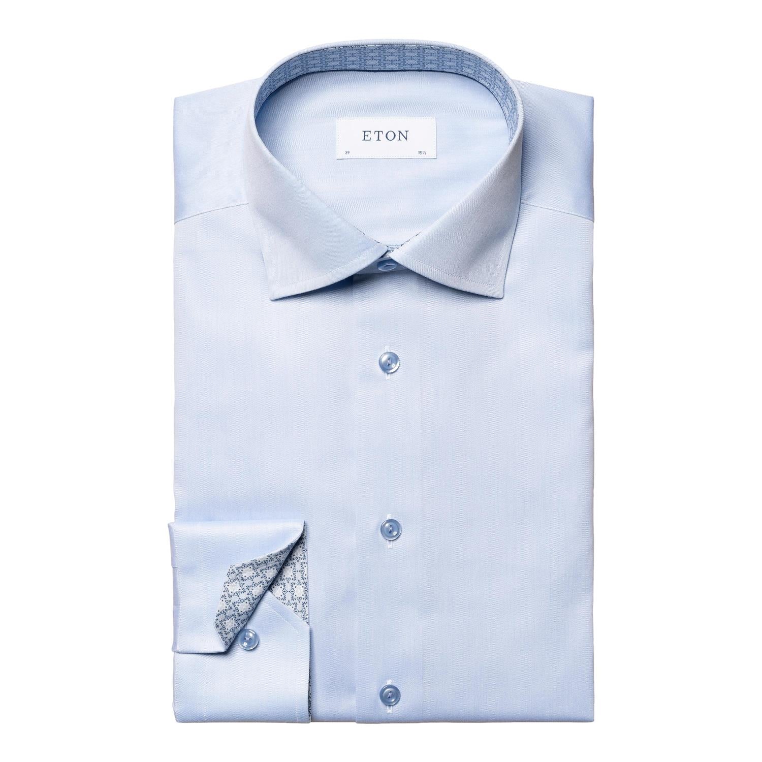 Eton Light Blue Geometric Print Effect Signature Twill Shirt Skjorte Lyseblå - chrismoa.no