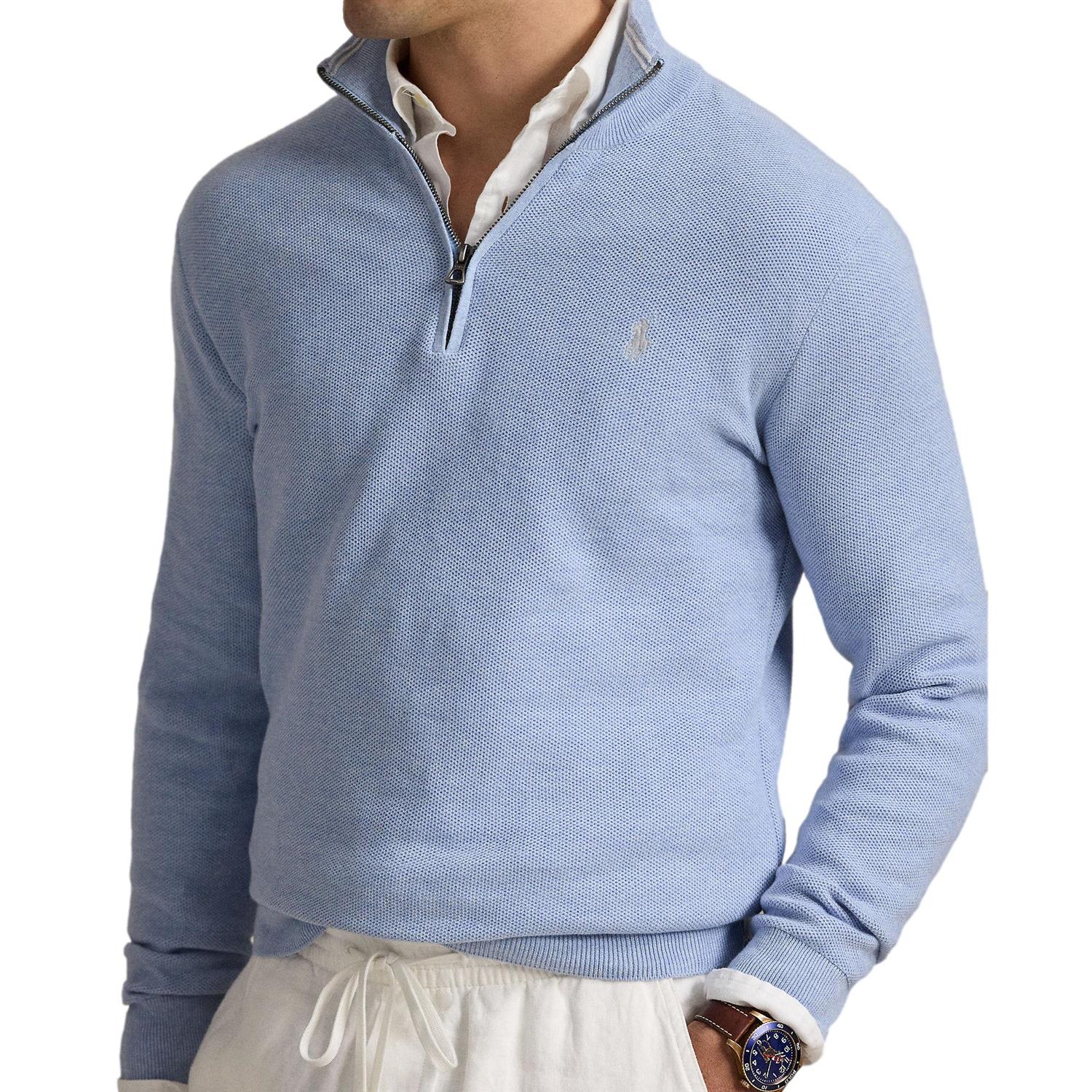 Polo Ralph Lauren Mesh-Knit Cotton Quarter-Zip Sweater Genser Lyseblå - chrismoa.no