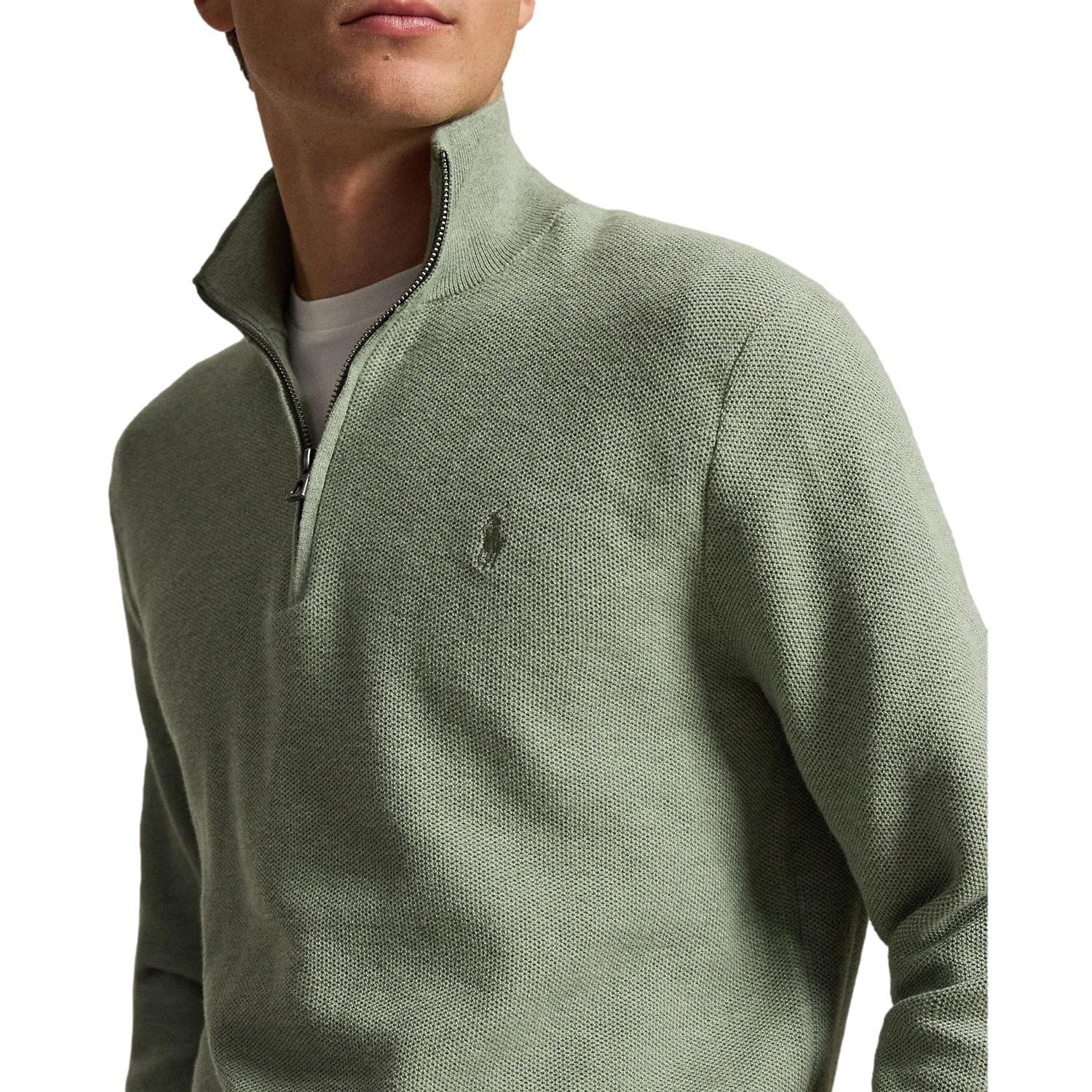 Lysegrønn polo Ralph Lauren genser i mesh-strikket bomull med kvart-glidelås og casual passform.