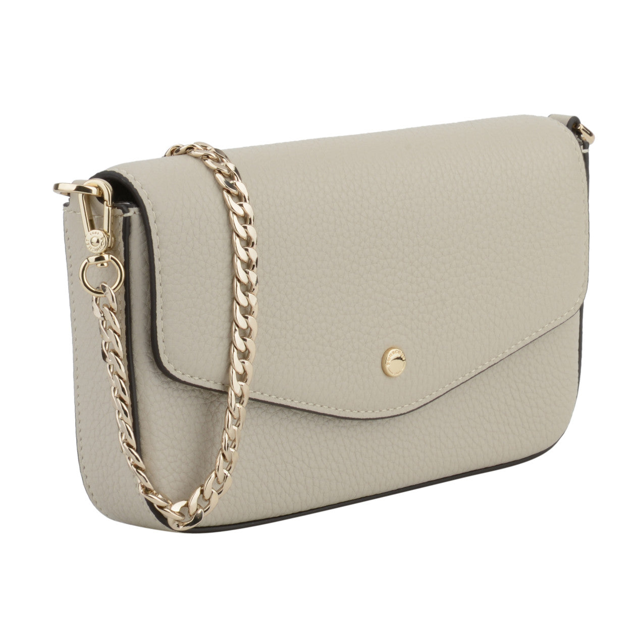 Lys beige Pourchet Paris Club-veske med glansfull overflate og elegante håndtak, perfekt for stilfull hverdagsbruk.