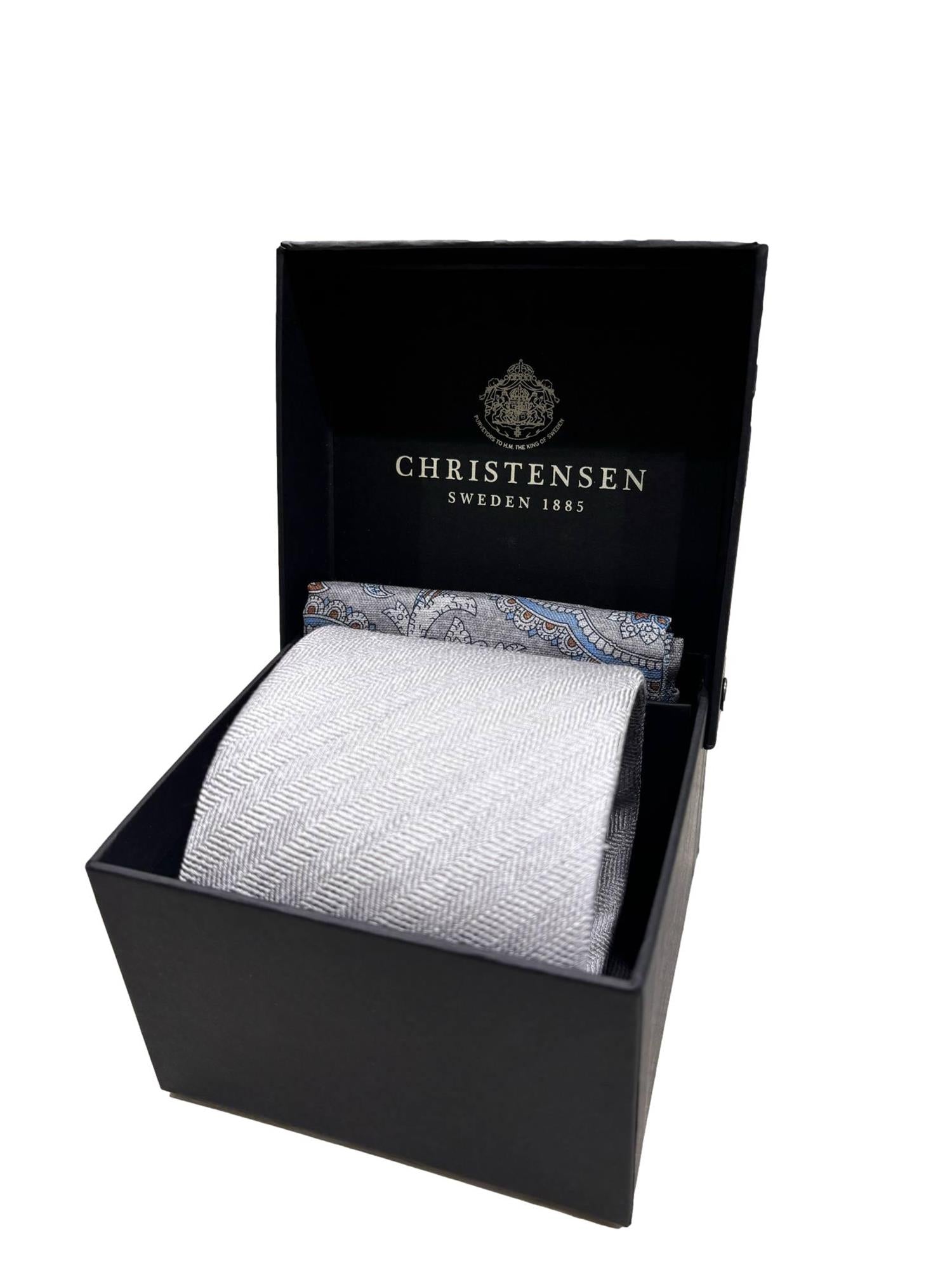 Amanda Christensen Tie & Pocket Square Box Set Slips Lysegrå - chrismoa.no