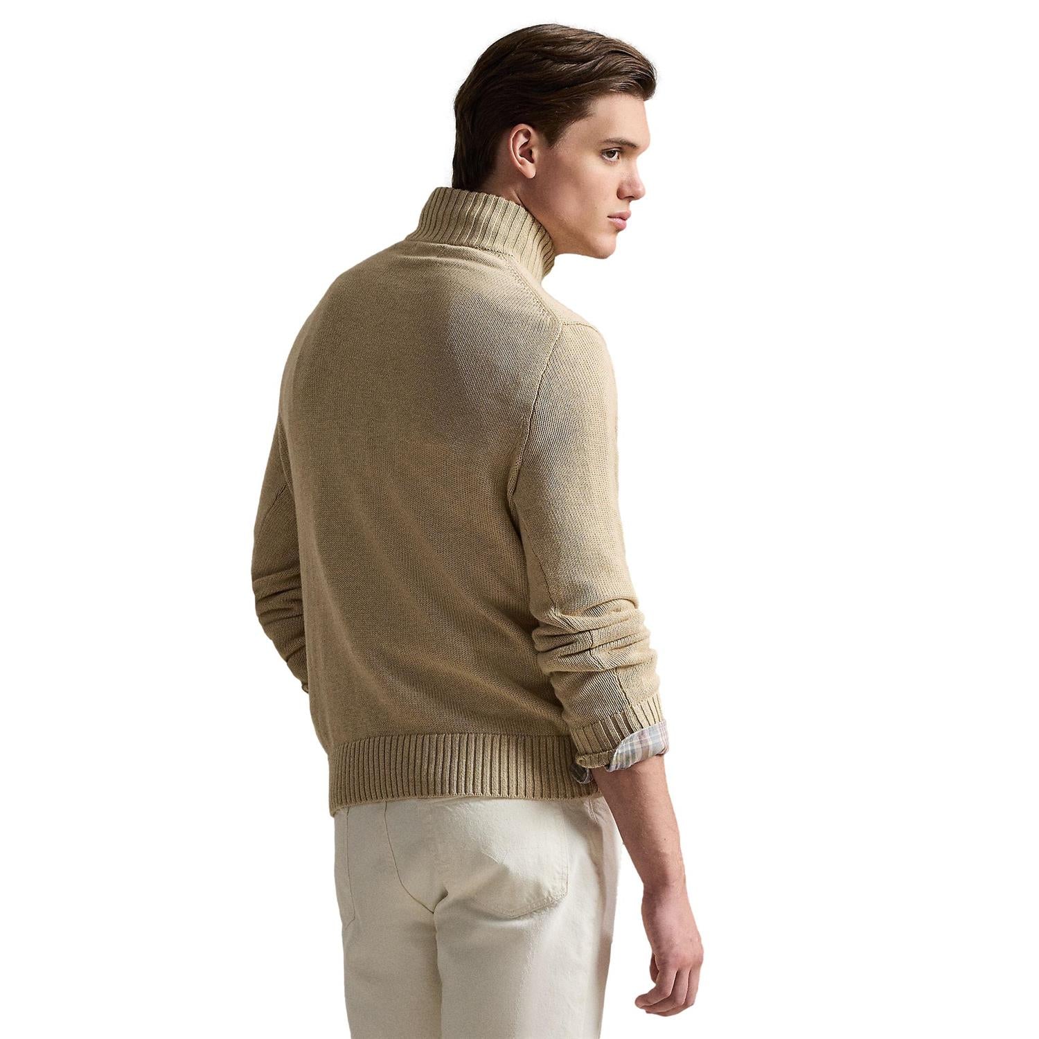 Polo Ralph Lauren Cotton Quarter-Zip Mockneck Sweater Genser Beige