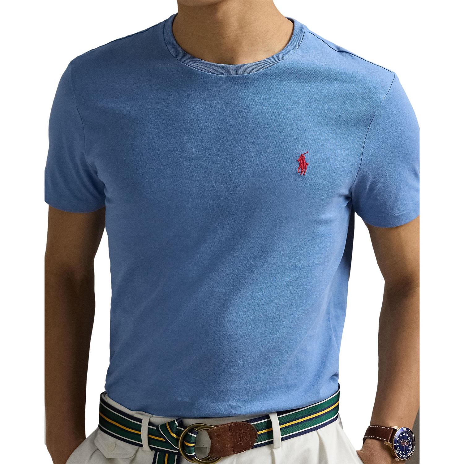 Polo Ralph Lauren CUSTOM SLIM FIT JERSEY CREWNECK T-SHIRT T-Shirt Lyseblå - chrismoa.no