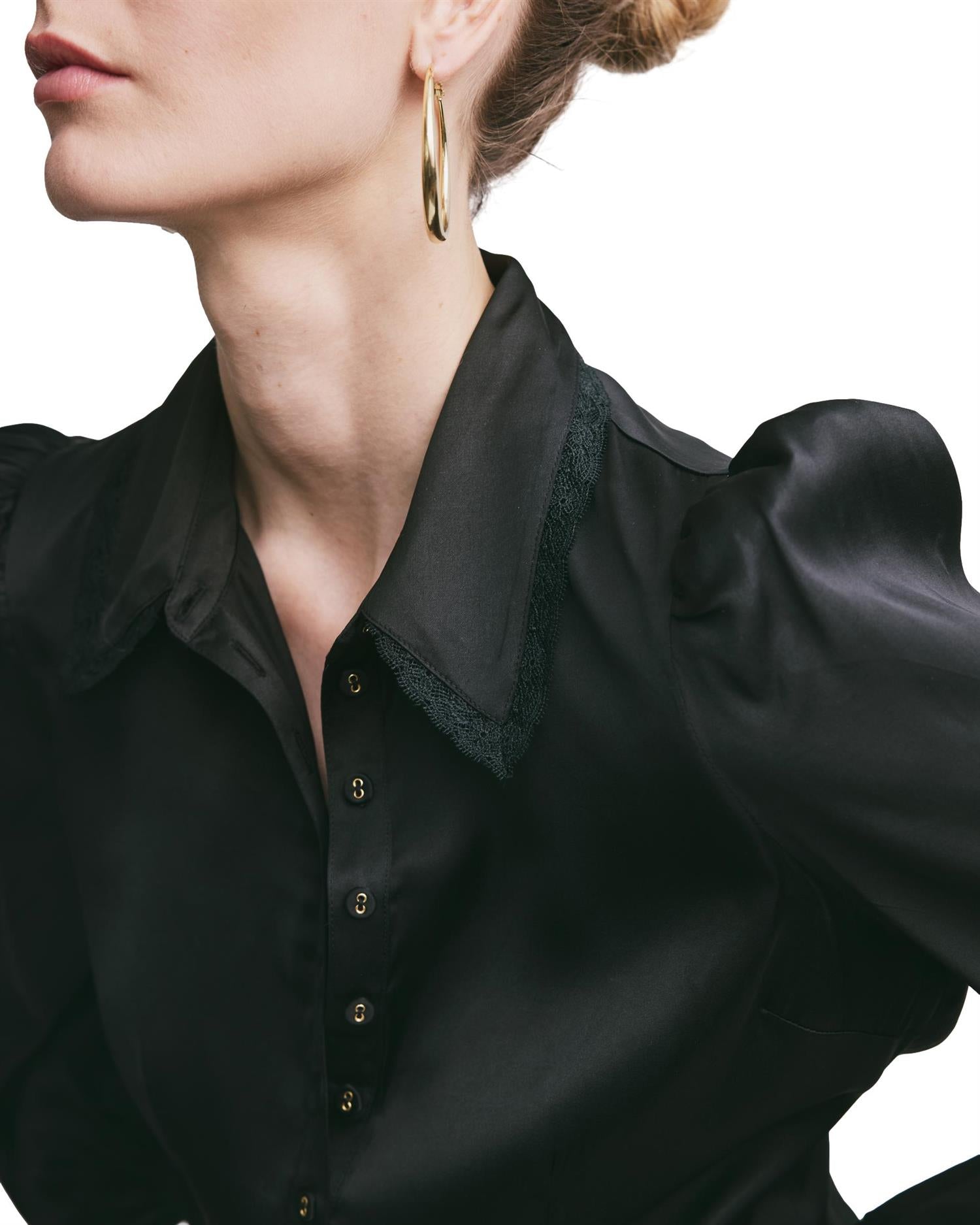 By TiMo Satin Blouse Bluse Sort - chrismoa.no