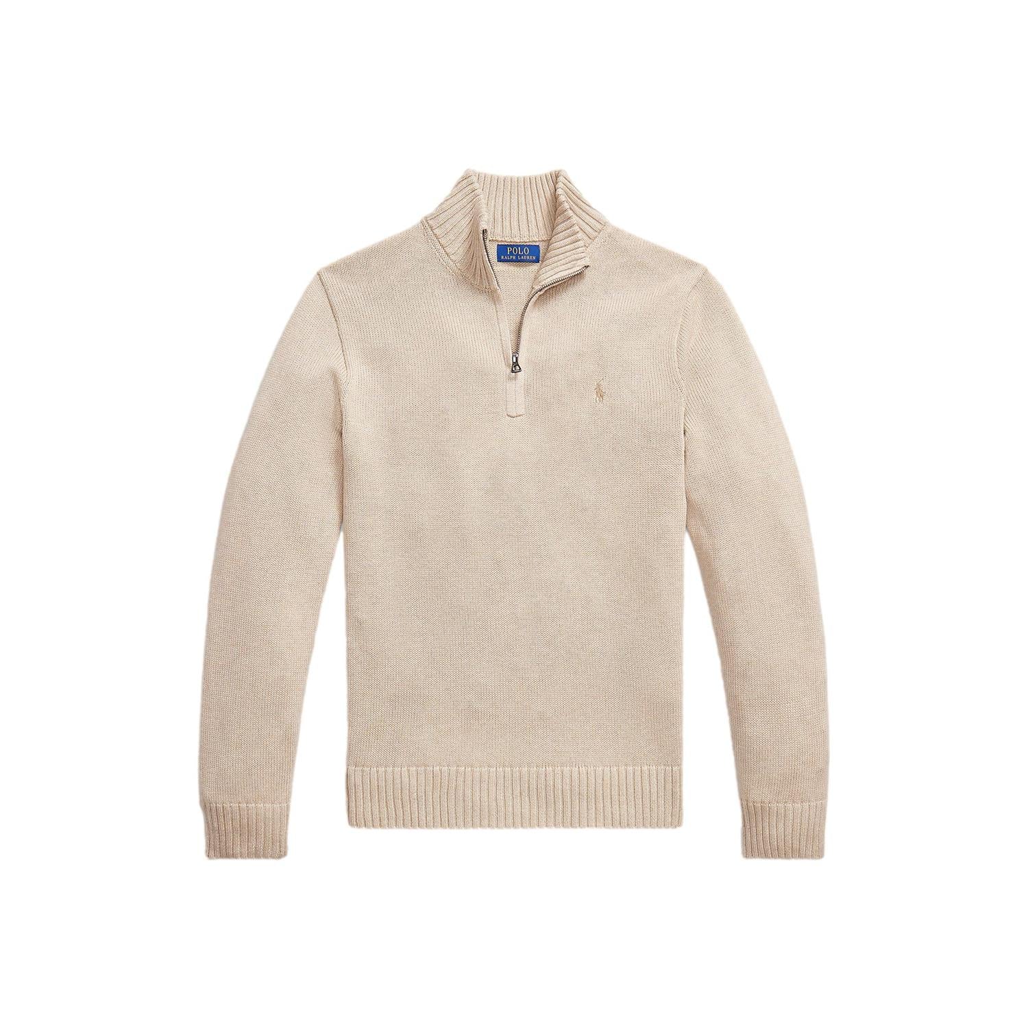 Polo Ralph Lauren Cotton Quarter-Zip Mockneck Sweater Genser Beige