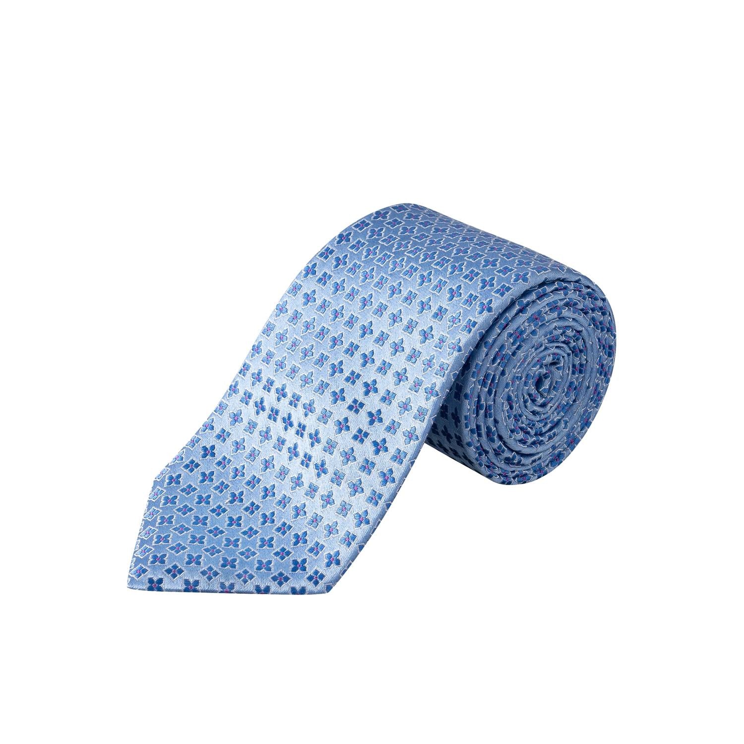 Eton Mid Blue Geometric Print Silk Tie Slips Blå - chrismoa.no