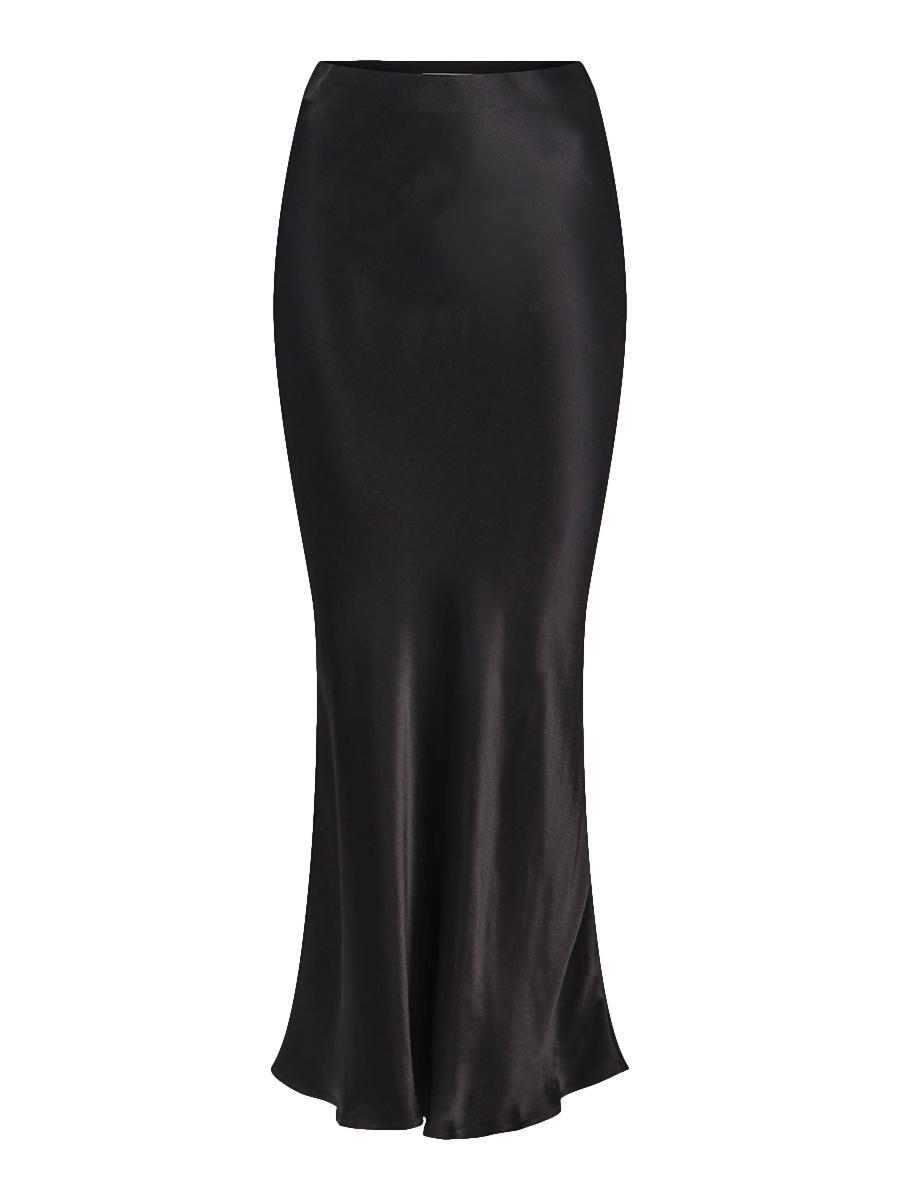 Haust Long Stretch Satin Skirt Skjørt Sort - chrismoa.no