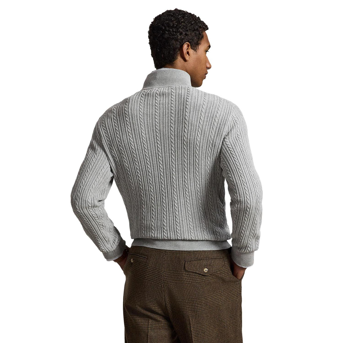 Polo Ralph Lauren Cable knit cotton mocknec sweater Genser Lysegrå