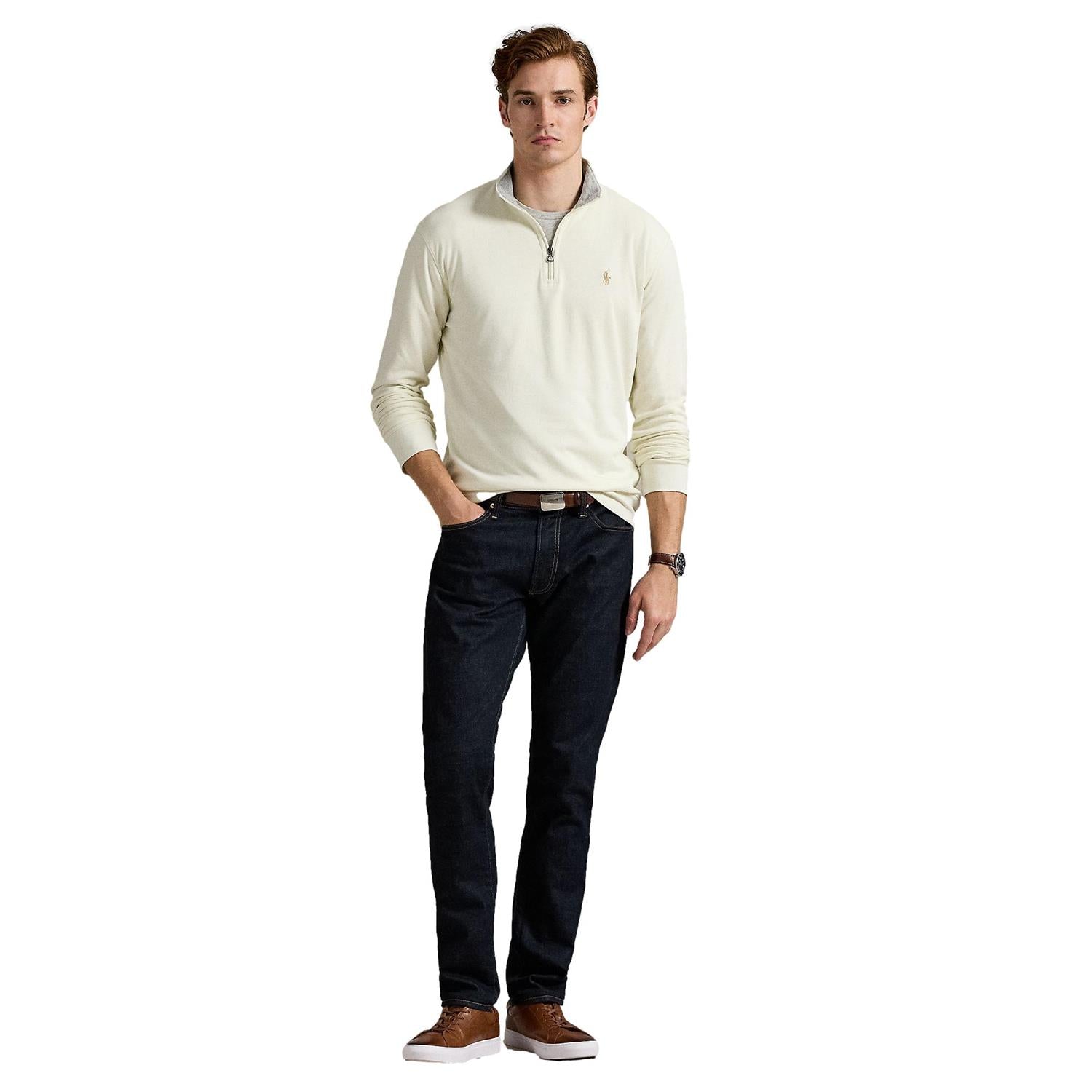 Polo Ralph Lauren Luxury Jersey Quarter-Zip Pullover Genser Off-White