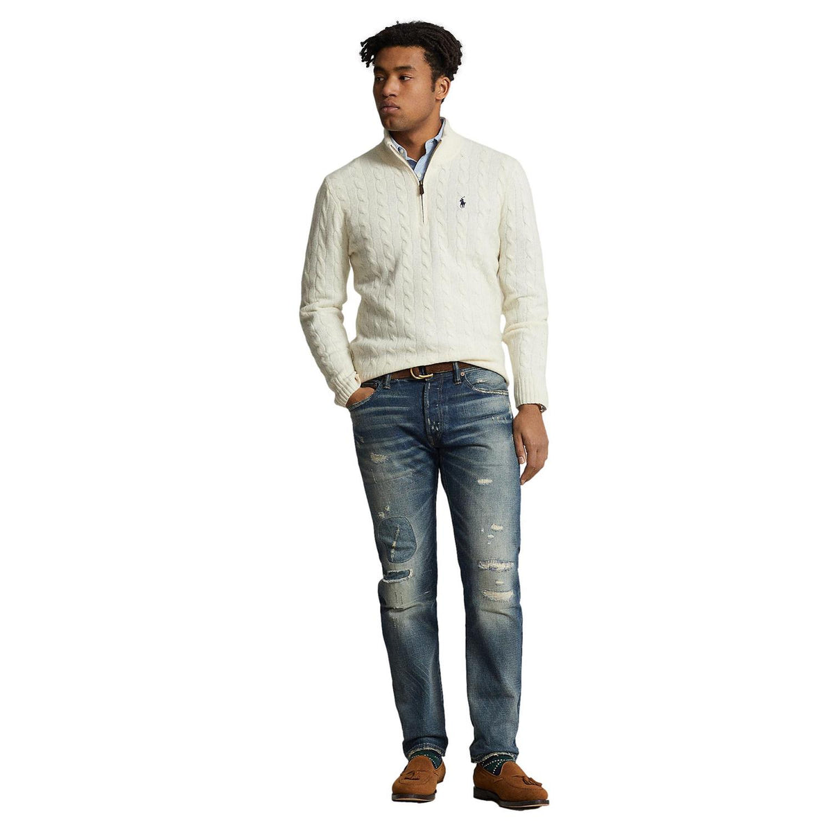 Polo Ralph Lauren Cable knit wool cashmere sweater Genser Off-White