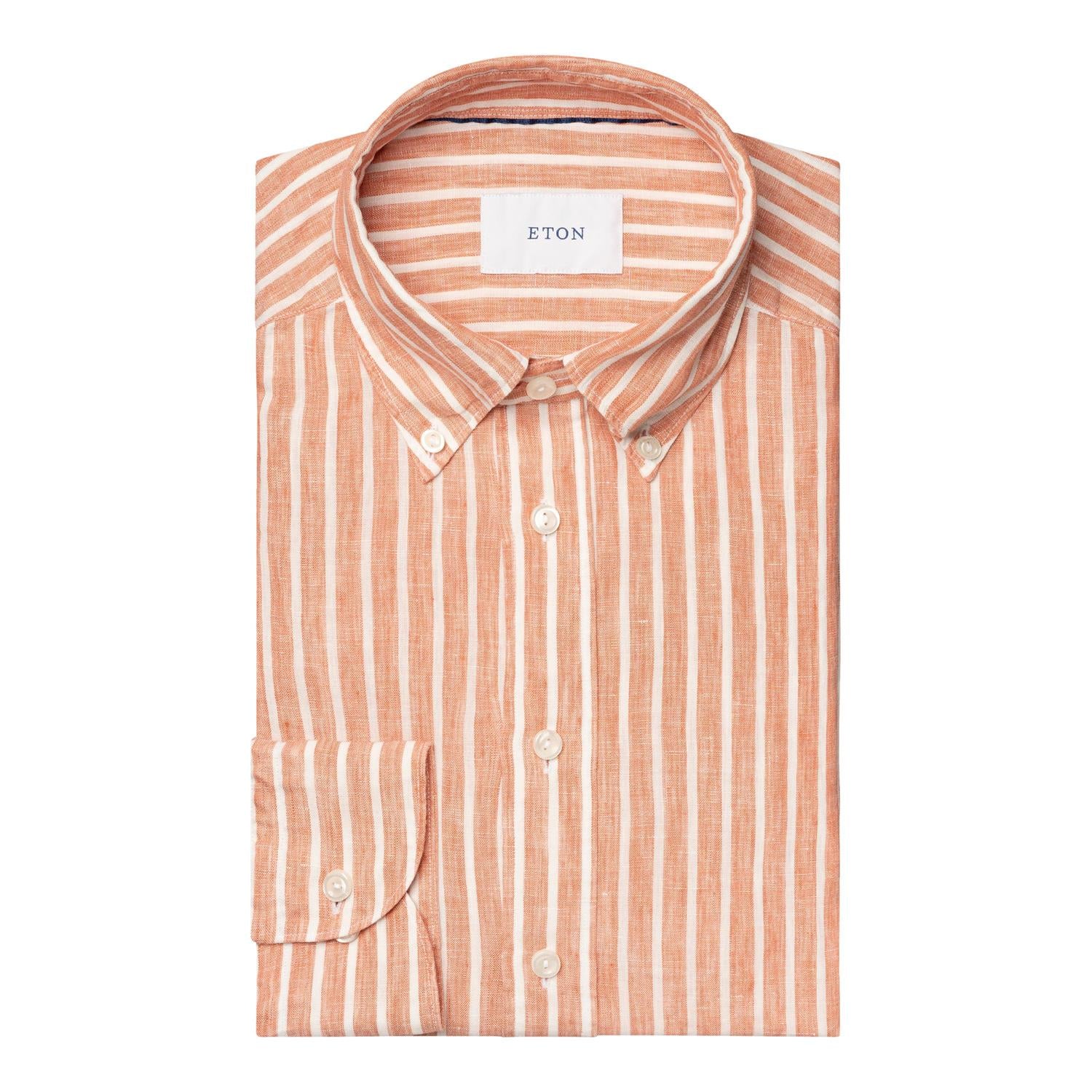 Eton Orange Striped Linen Shirt Skjorte Striper - chrismoa.no