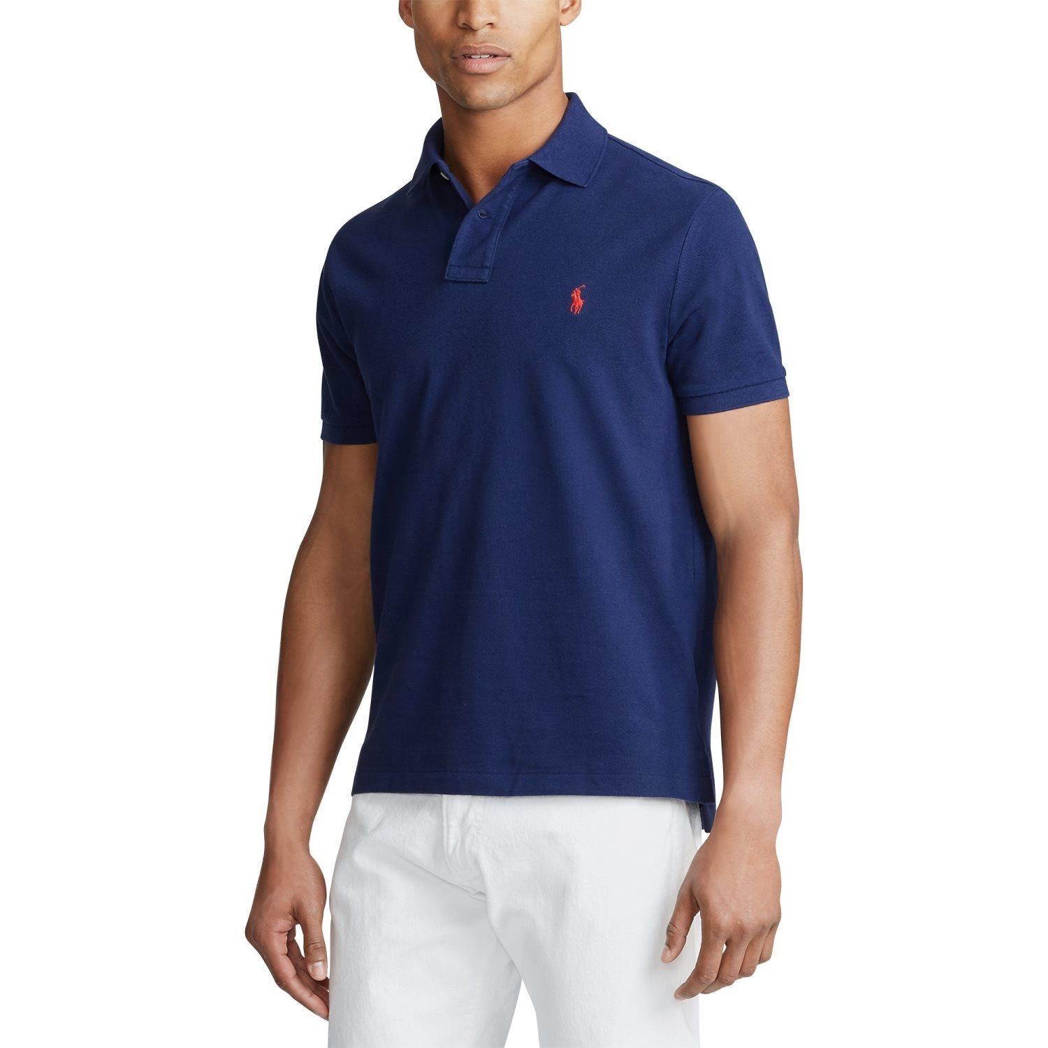 Polo Ralph Lauren Custom Slim Fit Mesh Polo T-Shirt Marine - chrismoa.no