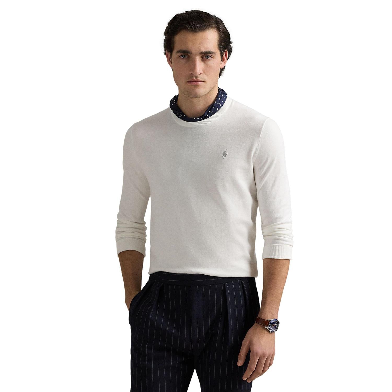 Polo Ralph Lauren Slim Fit Textured Cotton Sweater Genser Hvit - chrismoa.no