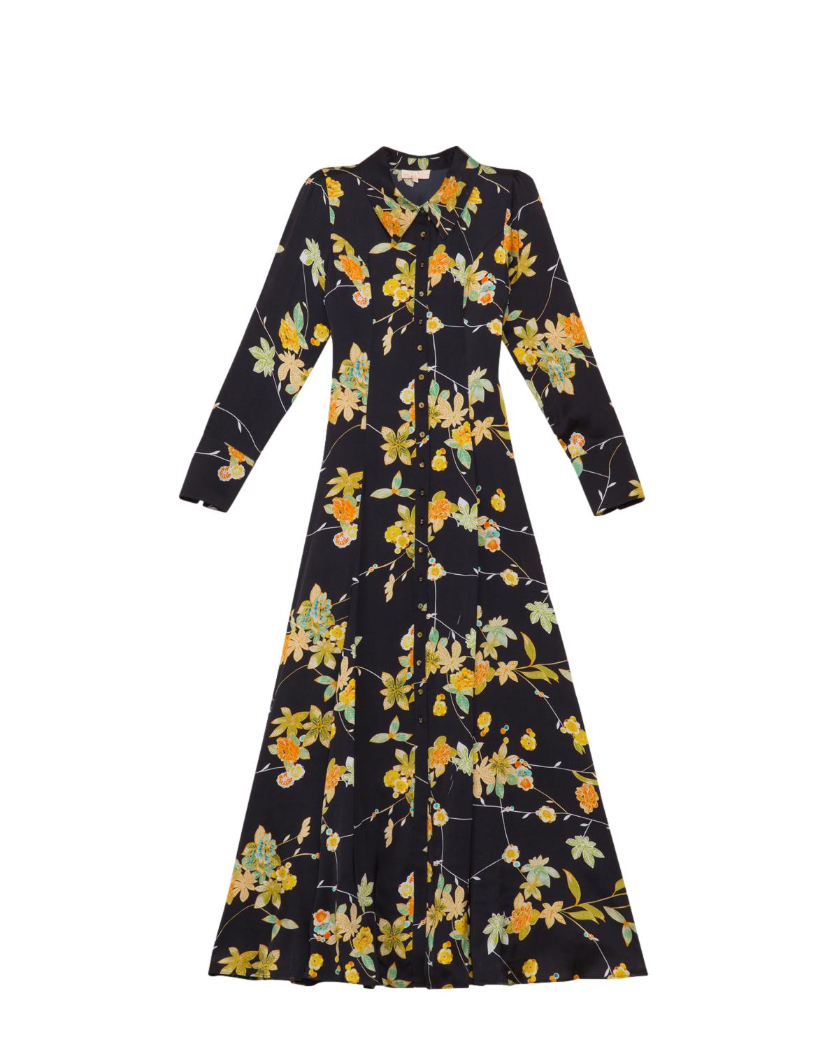 By TiMo Satin Button-Down Dress Kjole Blomster - chrismoa.no