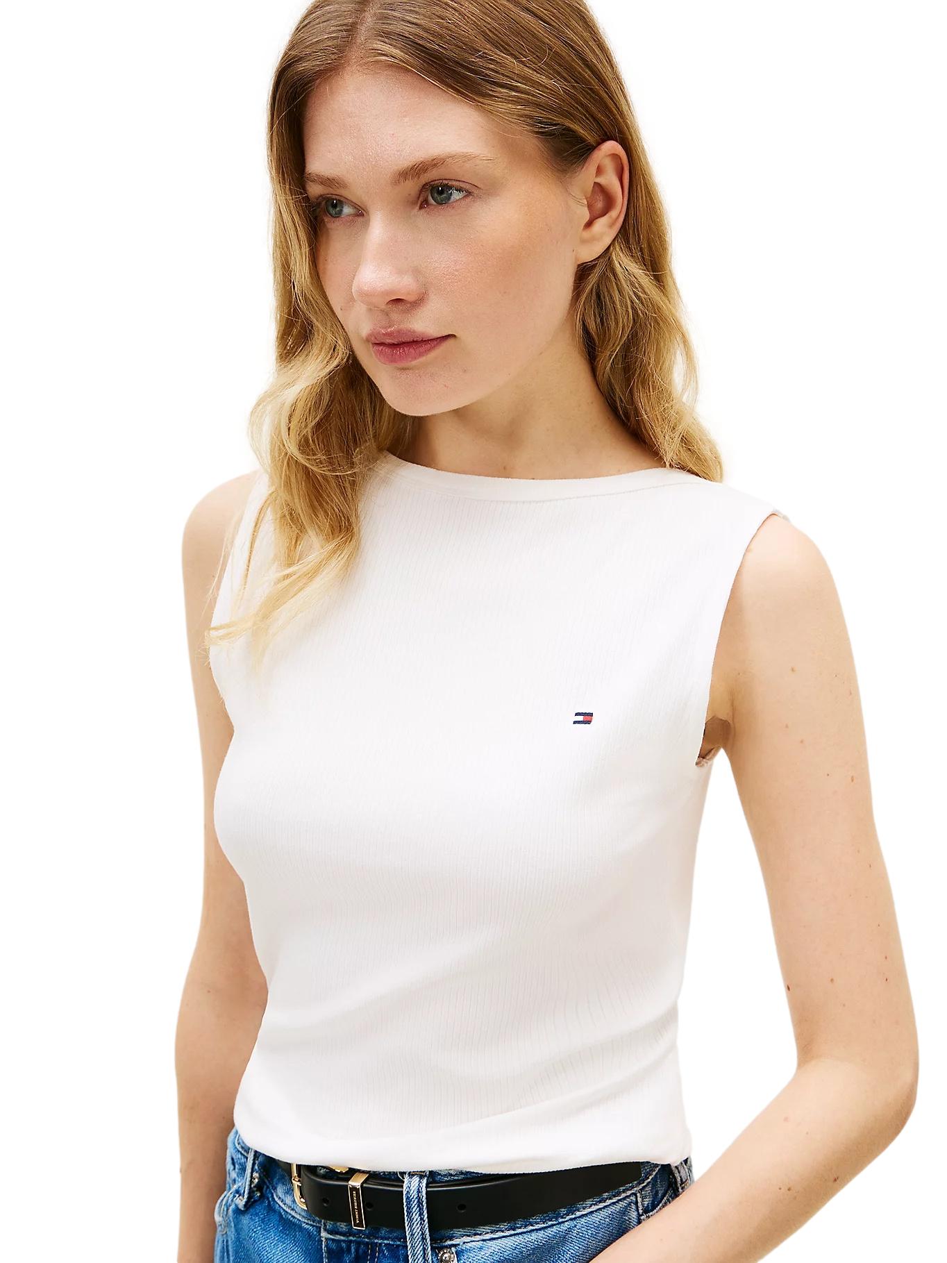 Tommy Hilfiger 5X2 Rib Slim Boat-NK Tank Genser Hvit - chrismoa.no