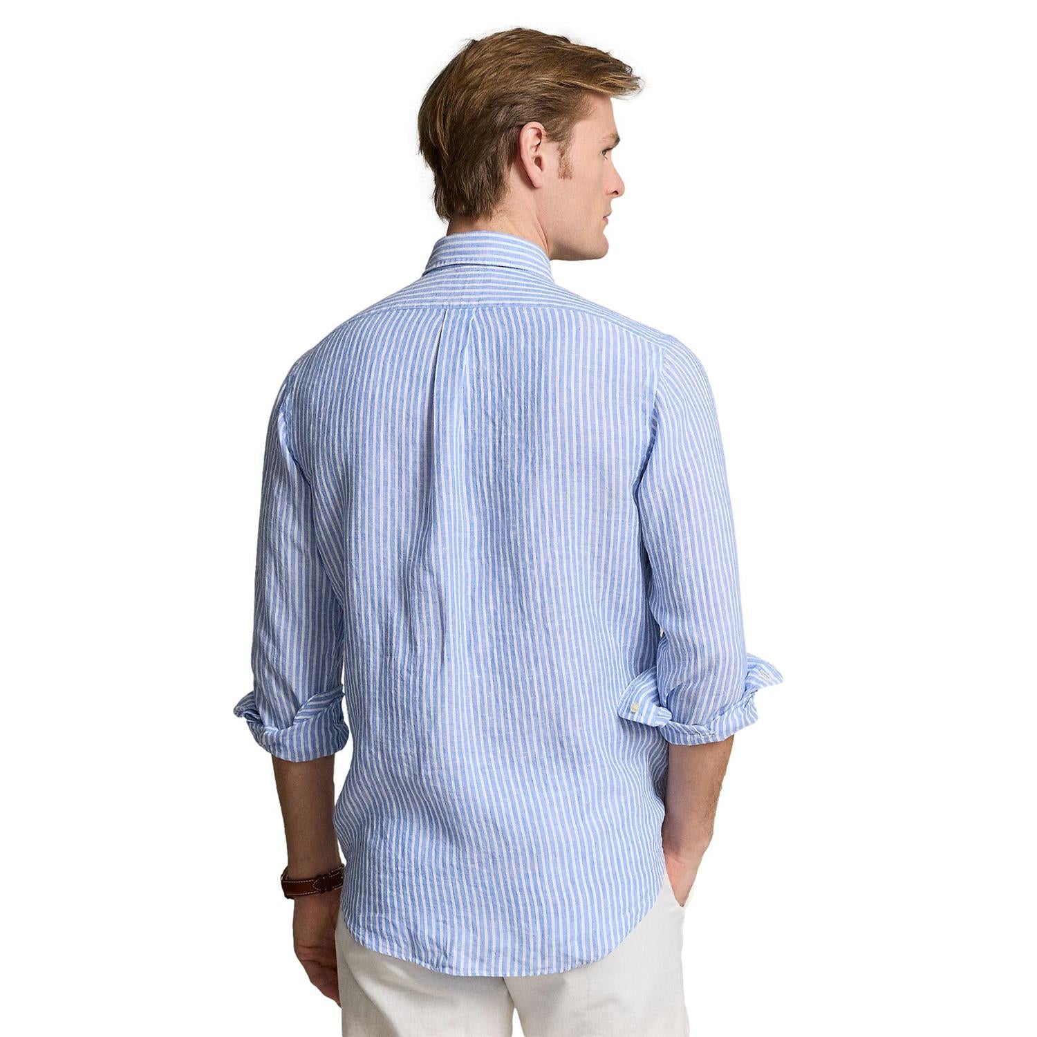 Polo Ralph Lauren Custom Fit Striped Linen Shirt Skjorte Lyseblå - chrismoa.no