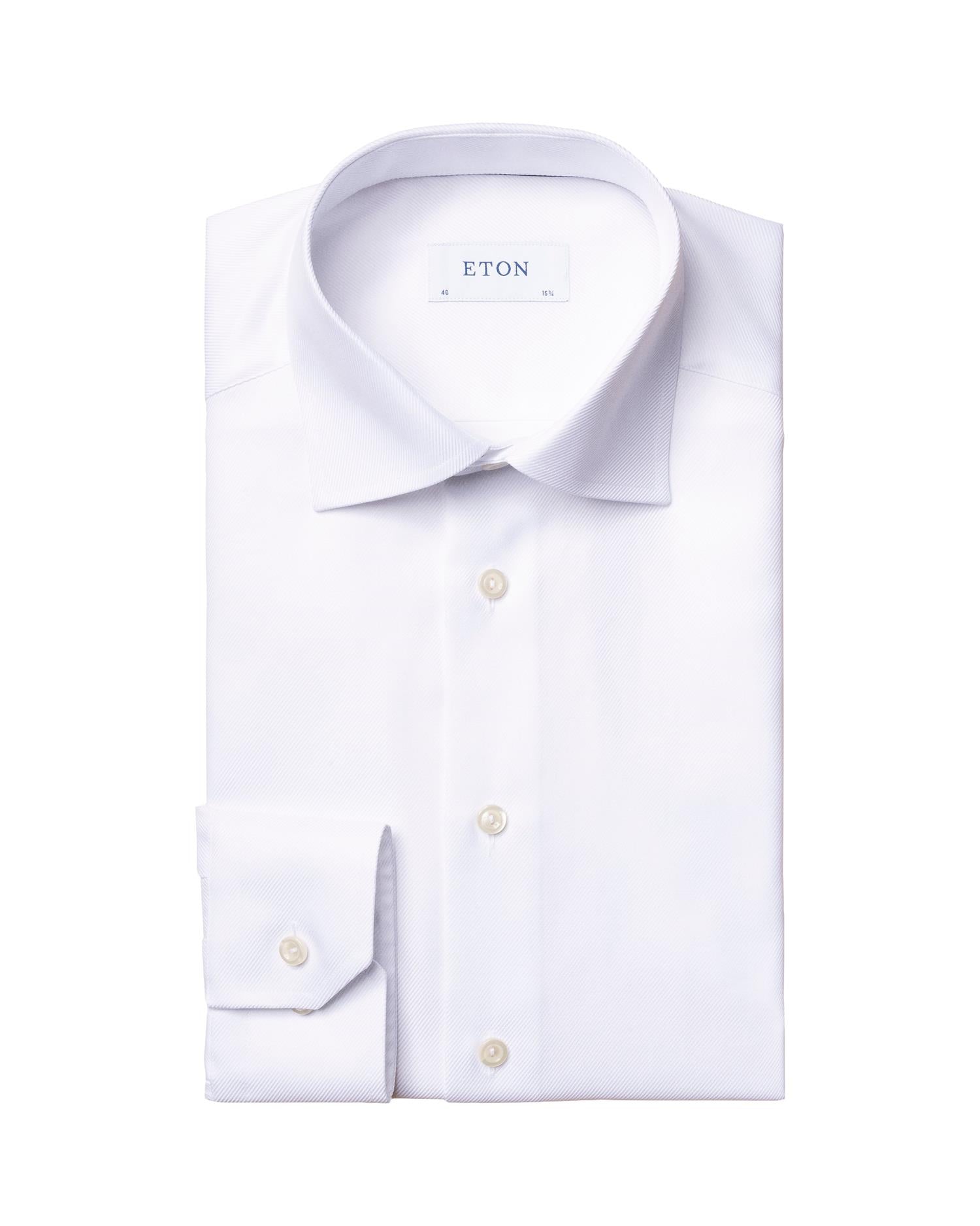 Eton Slim White Textured Twill Shirt Skjorte Hvit - chrismoa.no