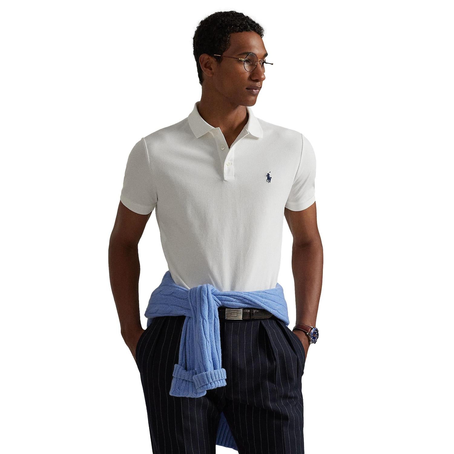 Polo Ralph Lauren CUSTOM SLIM FIT STRETCH MESH POLO SHIRT T-Shirt Hvit - chrismoa.no