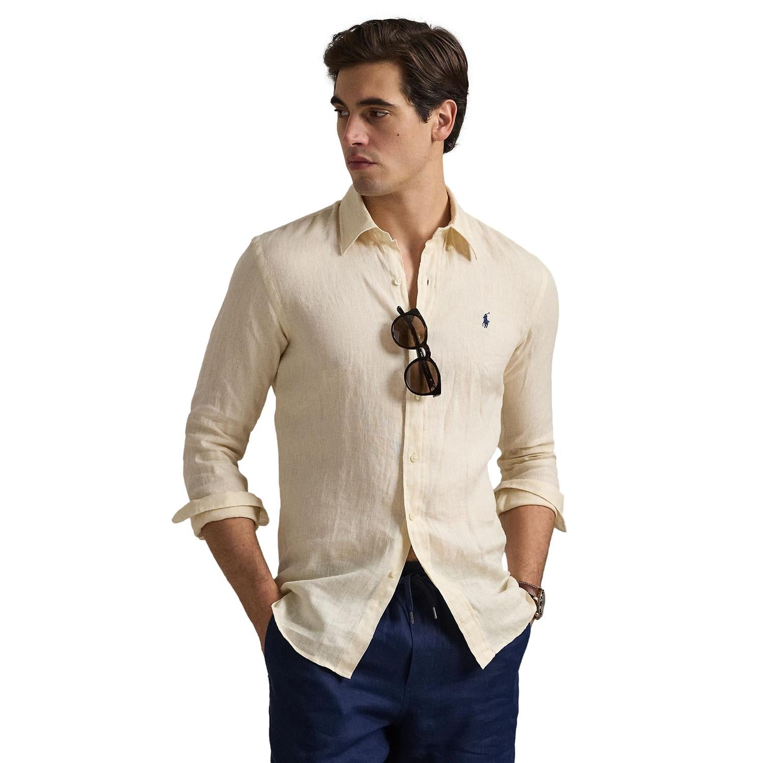 Polo Ralph Lauren CUSTOM FIT LINEN SHIRT Skjorte Beige - chrismoa.no