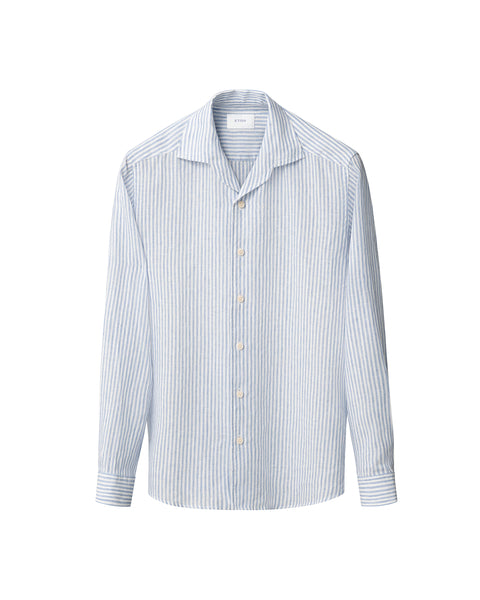 Eton Striped Linen Shirt Skjorte Blå Striper - chrismoa.no