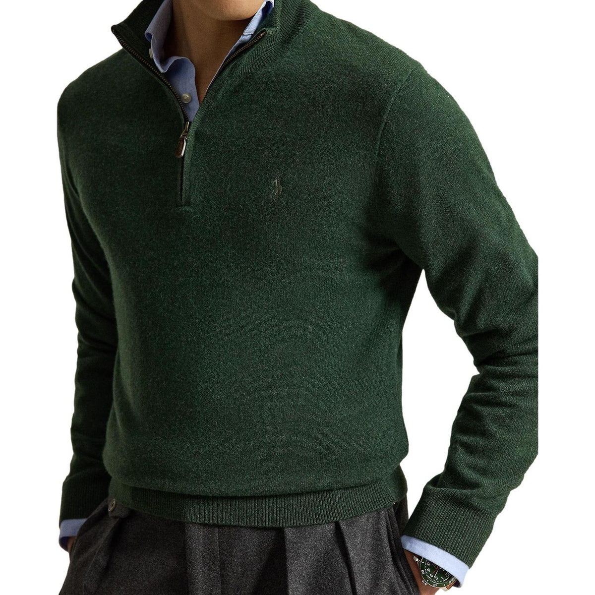 Polo Ralph Lauren Wool Quarter-Zip Sweater Genser Mørkegrønn