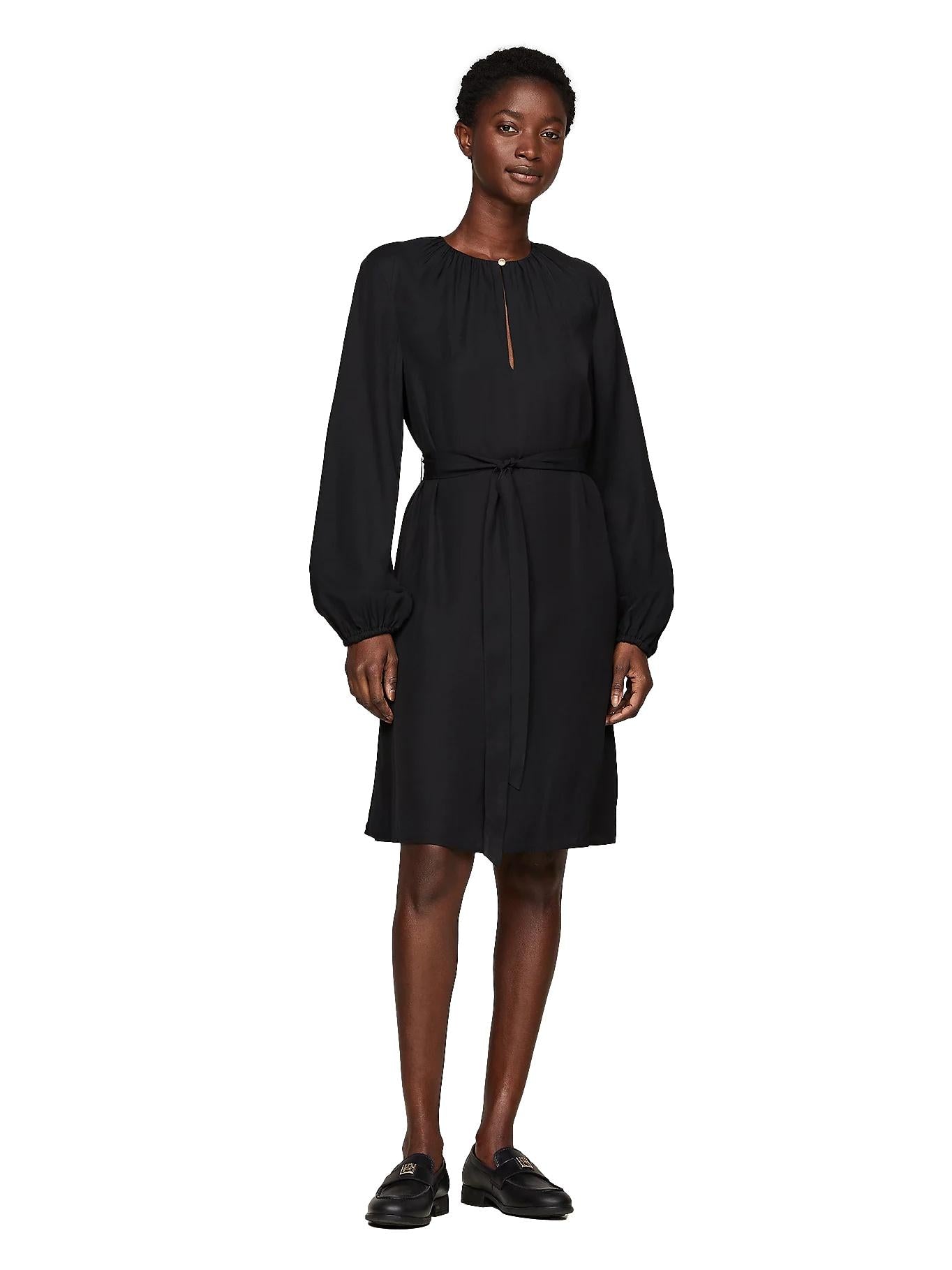 Tommy Hilfiger Fluid Vis Gathered Belted Dress Dress Sort - chrismoa.no