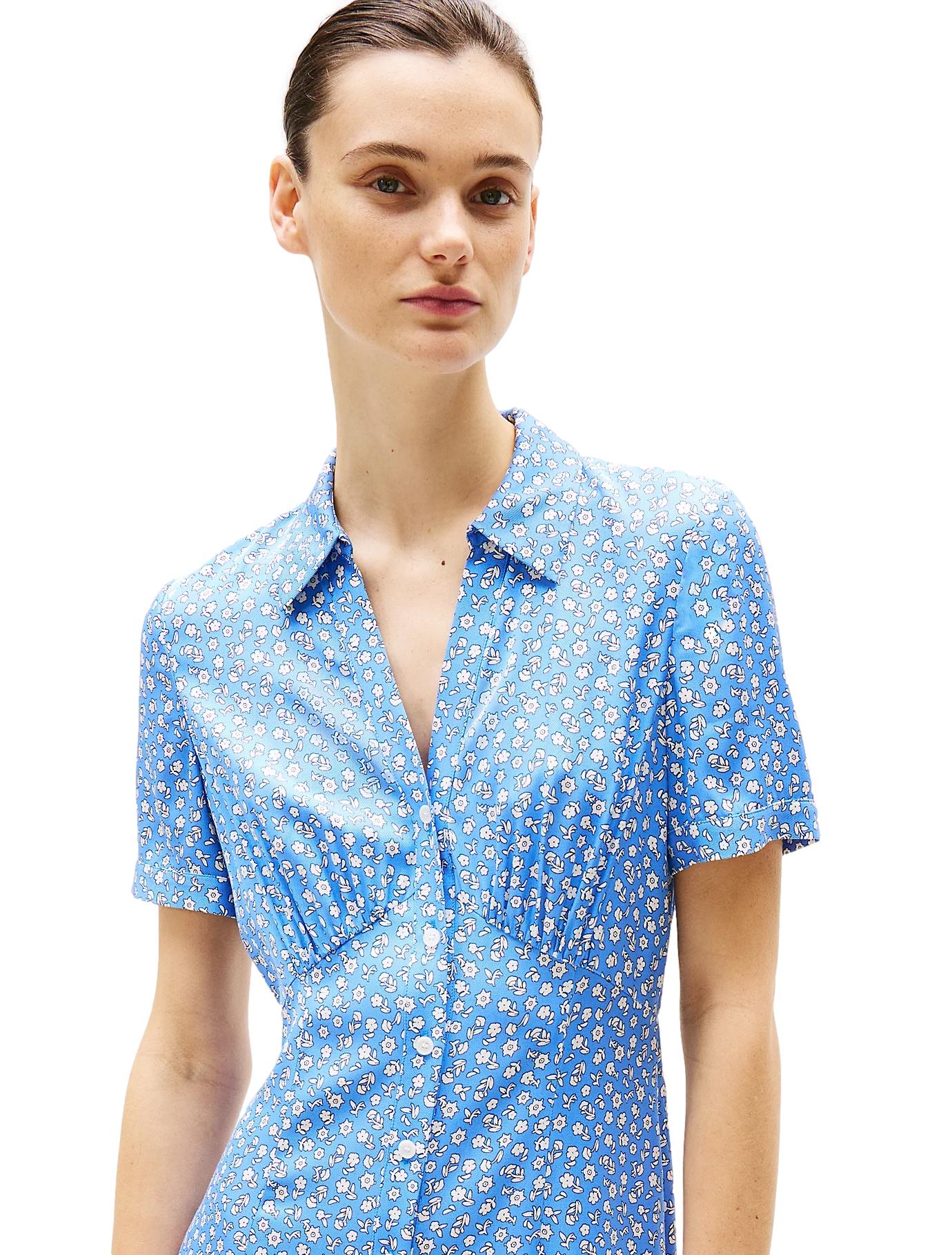 Tommy Hilfiger Floral Print Maxi Shirt Dress Kjole Blå - chrismoa.no