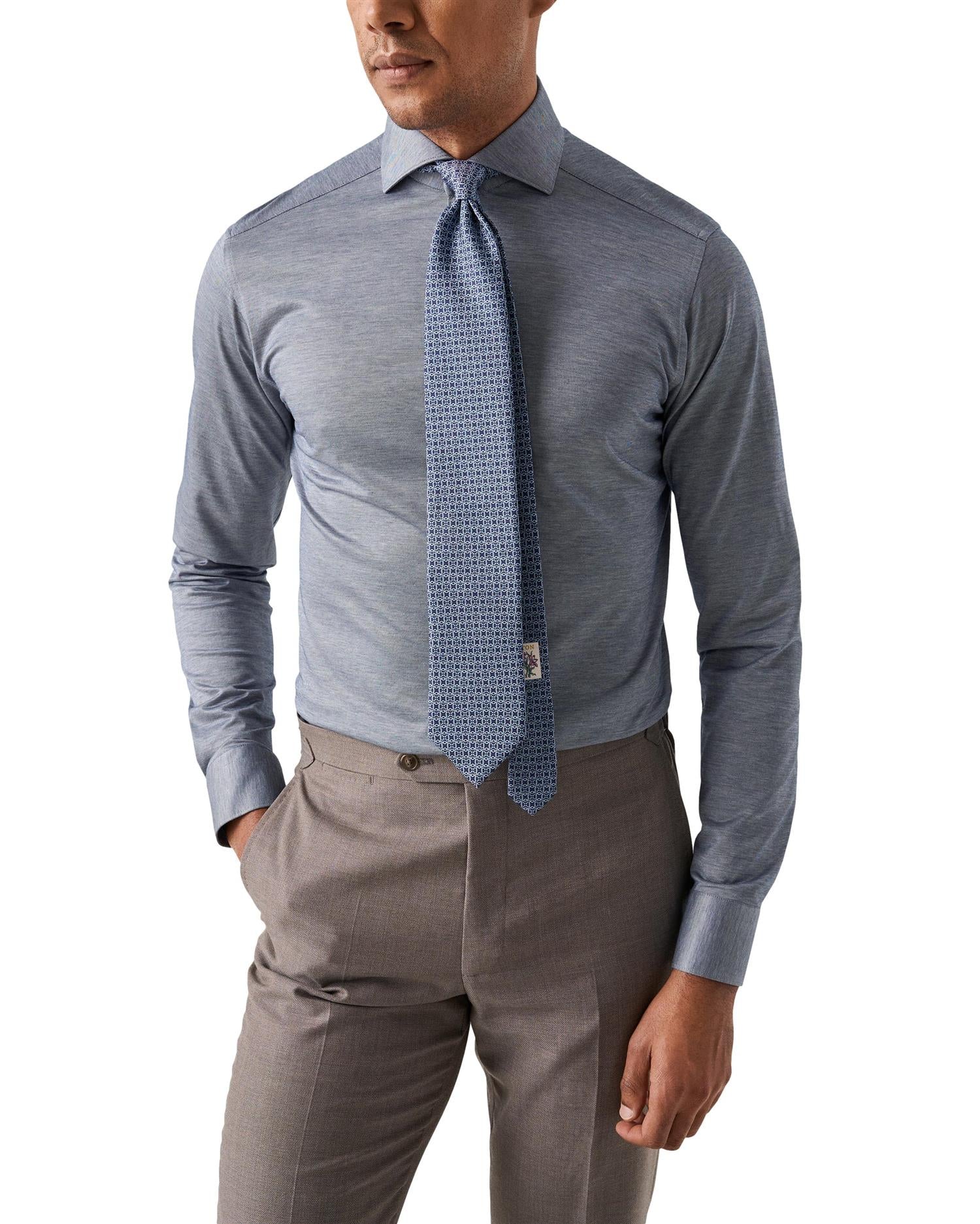 Eton Filo di Scozia Oxford Shirt Slim Fit Skjorte Mørk Blå Melert - chrismoa.no