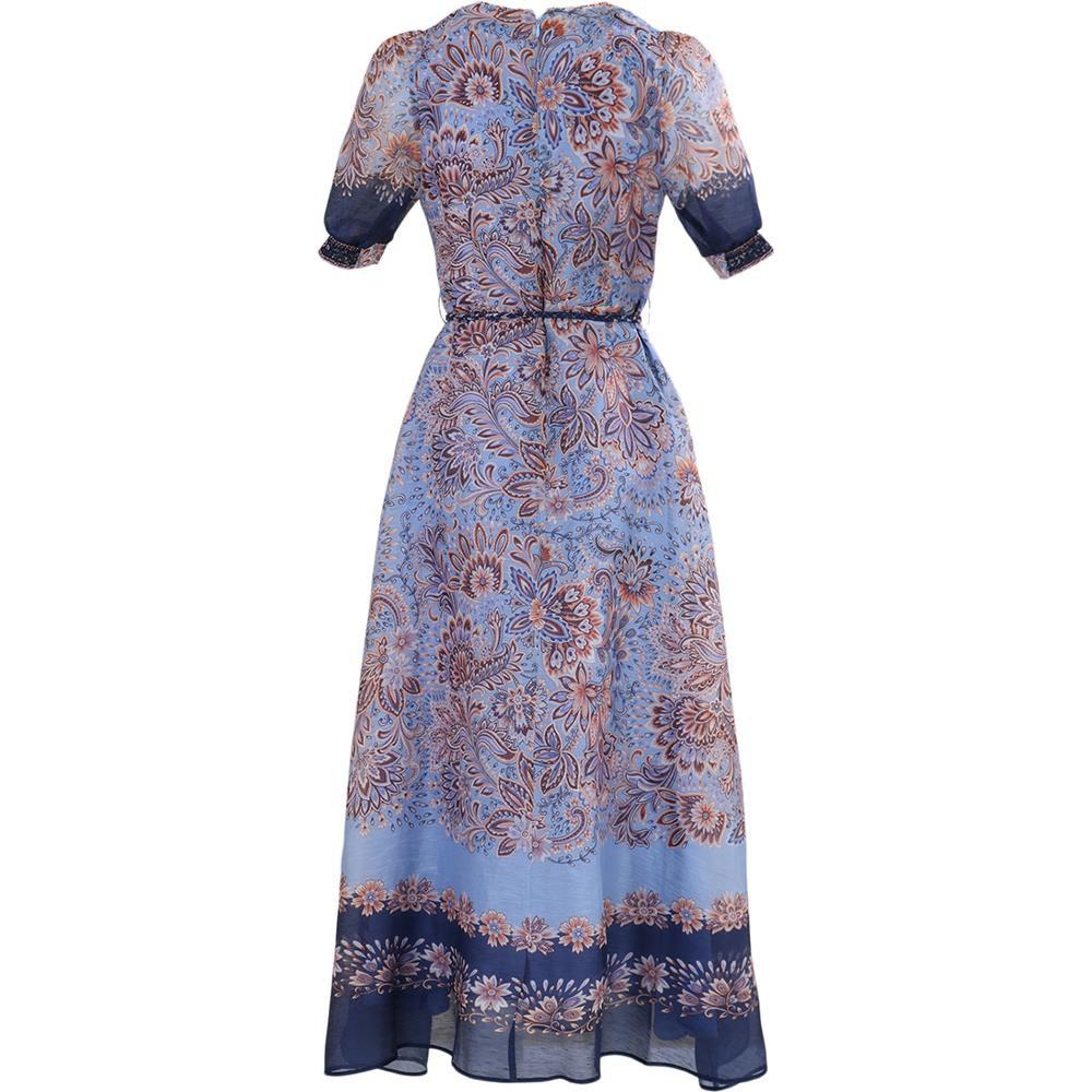 Hale Bob Aubrie Silk/Linen Long Dress Kjole Blå - chrismoa.no