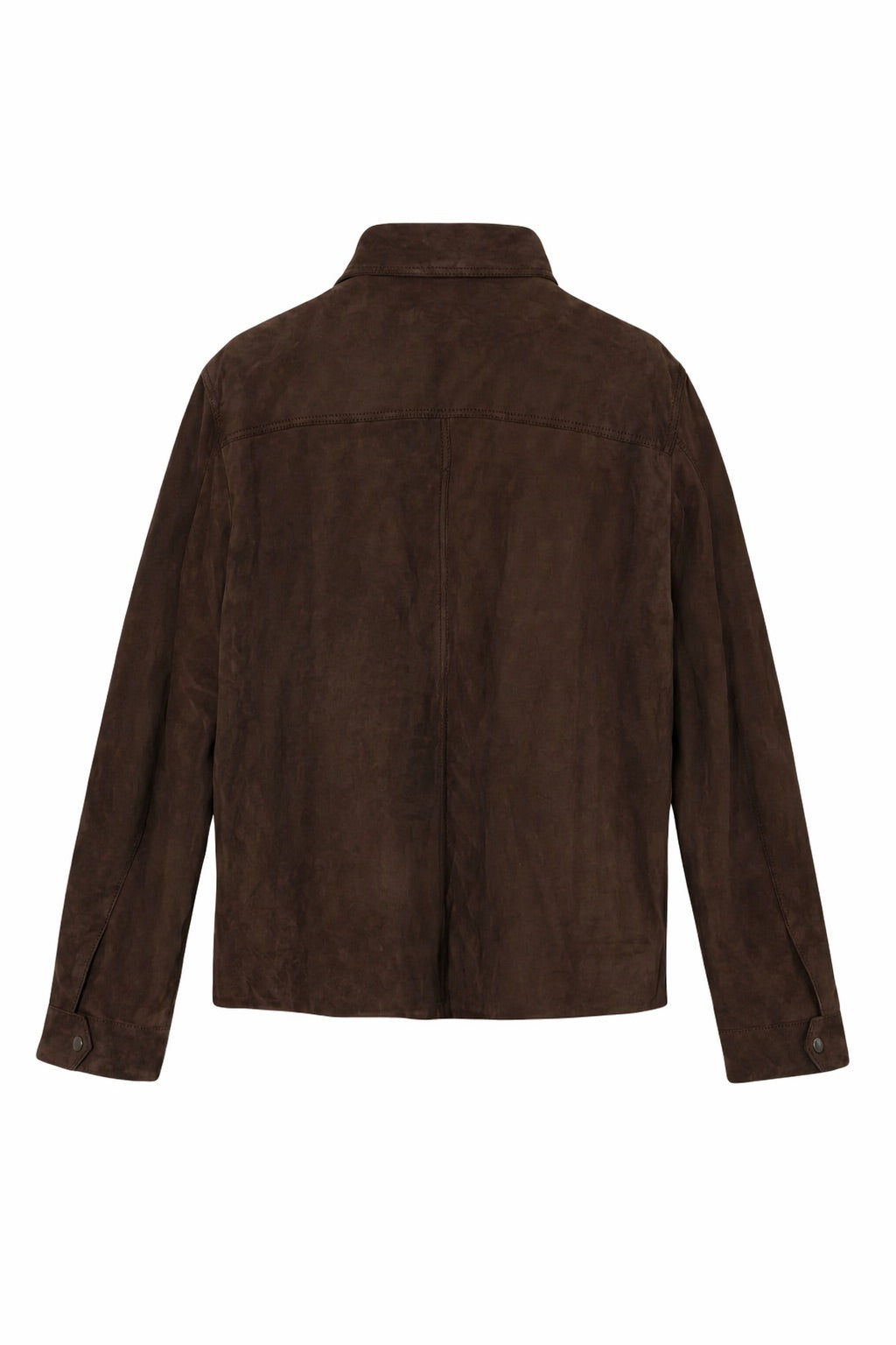 Brun The Product suede zipjakke, jakke med glidelås og mykt suede-materiale, vises i dette bilde.