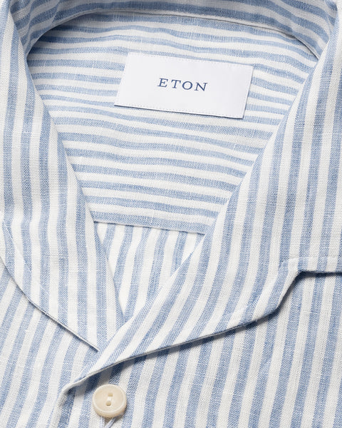 Eton Striped Linen Shirt Skjorte Blå Striper - chrismoa.no