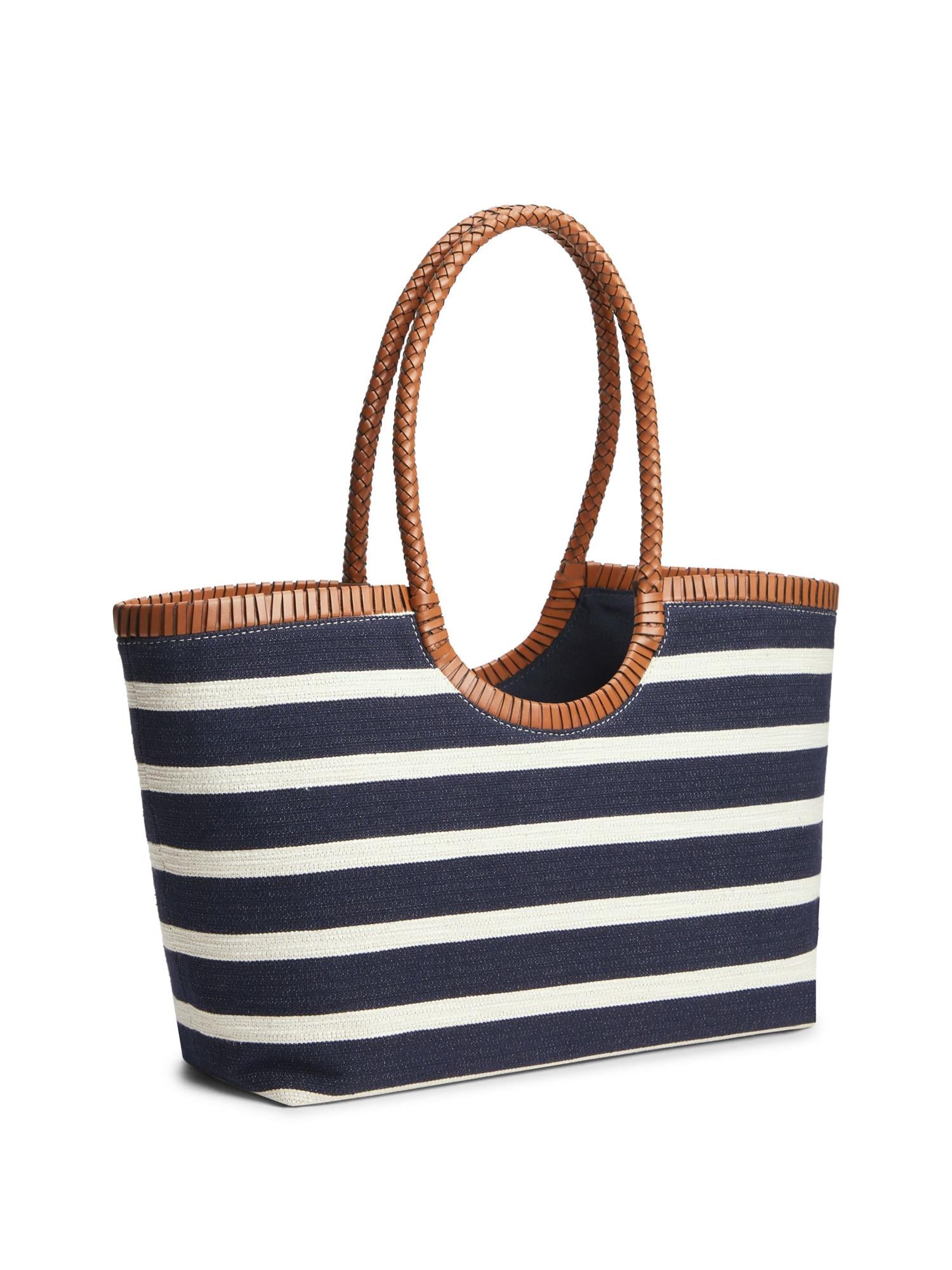 Tommy Hilfiger Th Elev Summer Tote Stripe Veske Stripe Blue/Cognac - chrismoa.no