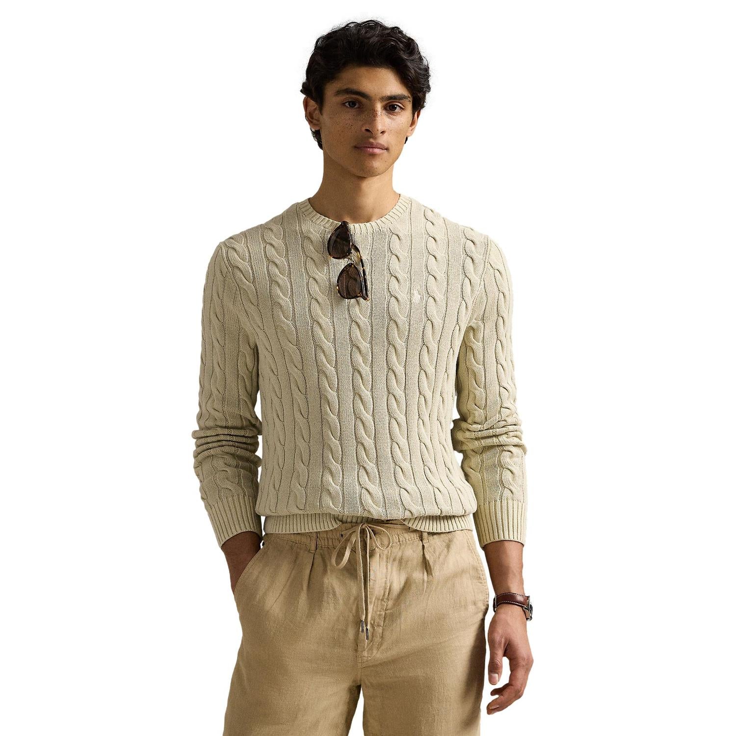 Polo Ralph Lauren CABLE-KNIT MINERAL-DYED COTTON SWEATER Genser Lys-Beige - chrismoa.no