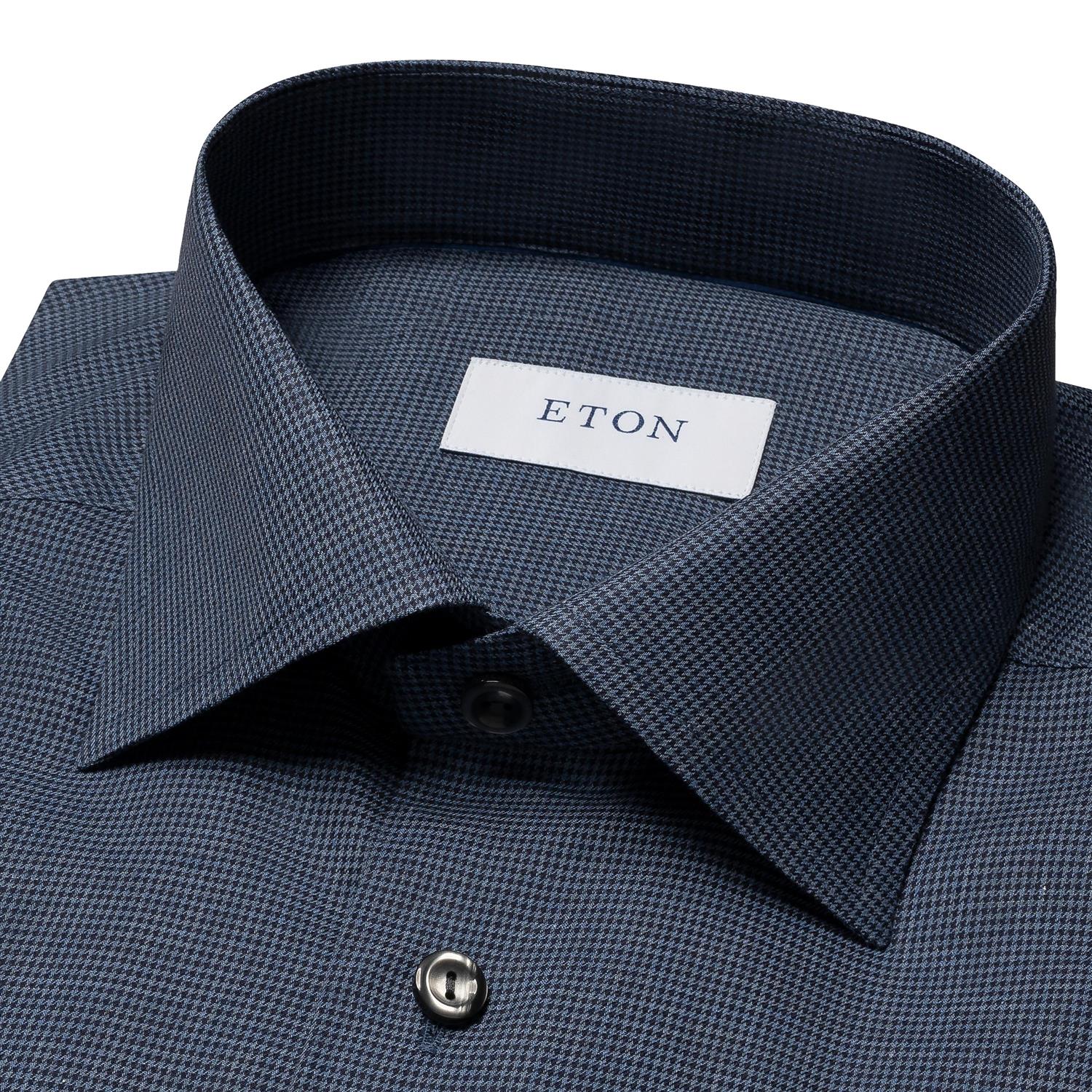 Eton Houndstooth Wrinkle Free Shirt Skjorte Mørkeblå - chrismoa.no
