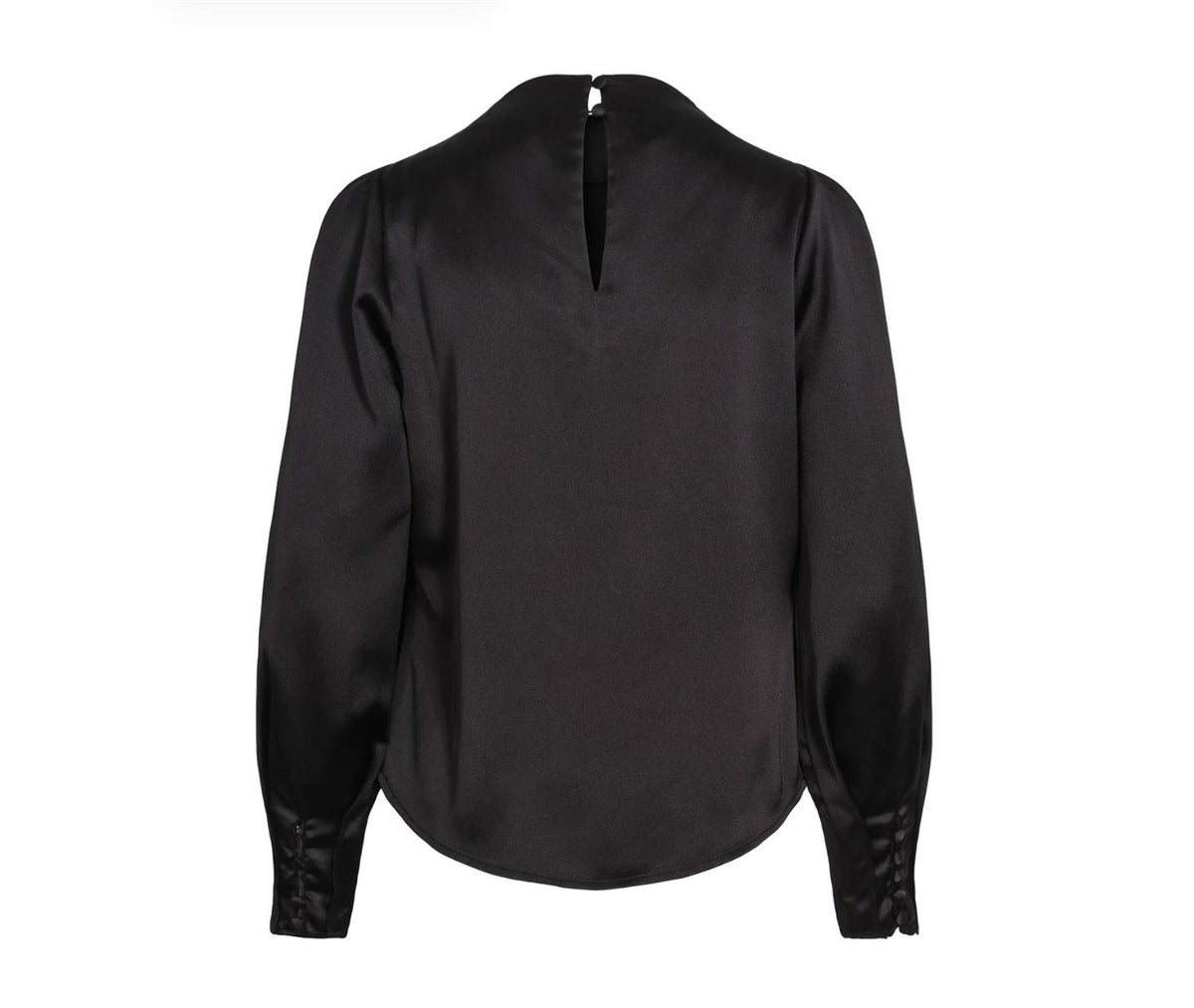 Sort Haust bluse med krage, langermet og klassisk design, vist på en modell. Perfekt til hverdagsbruk.