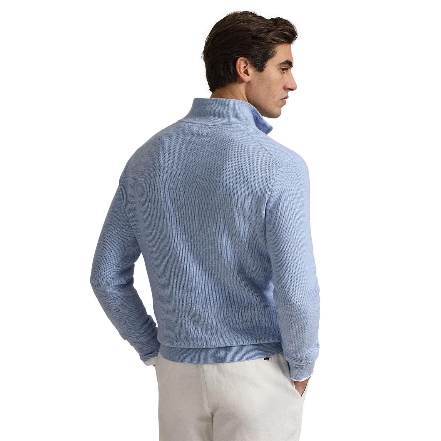Polo Ralph Lauren Mesh-Knit Cotton Quarter-Zip Sweater Genser Lyseblå - chrismoa.no