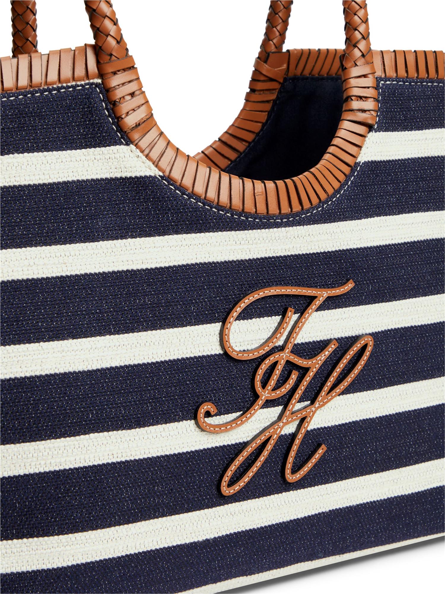 Tommy Hilfiger Th Elev Summer Tote Stripe Veske Stripe Blue/Cognac - chrismoa.no