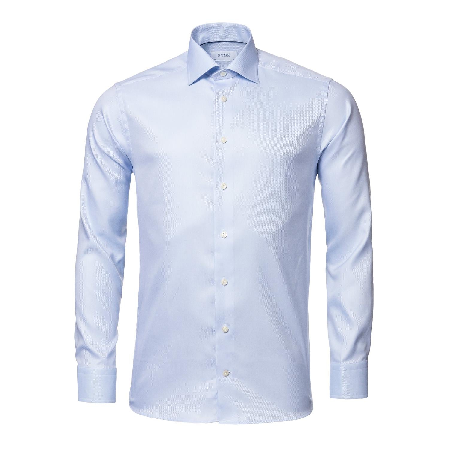 Eton Textured Twill Slim Skjorte Lyseblå