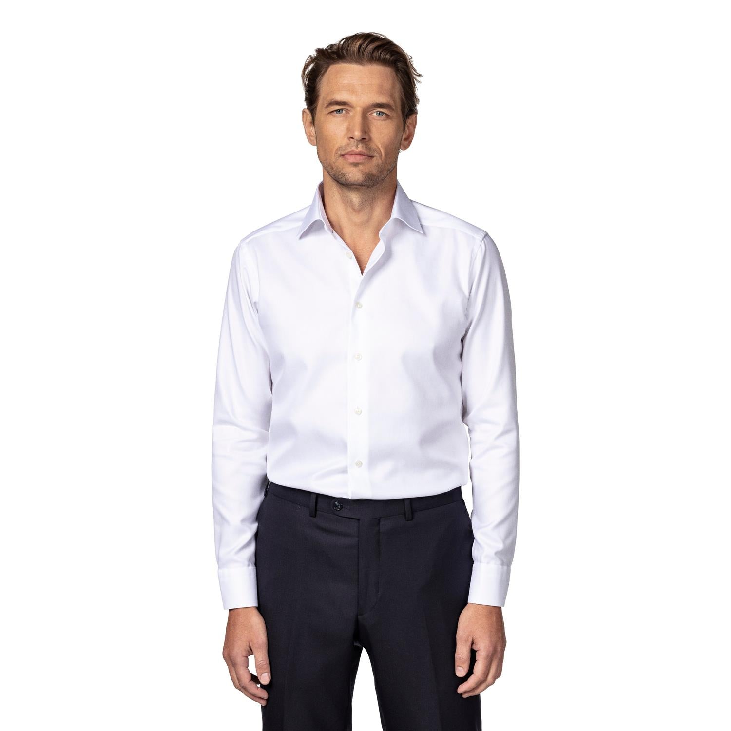 Eton Slim White Textured Twill Shirt Skjorte Hvit - chrismoa.no