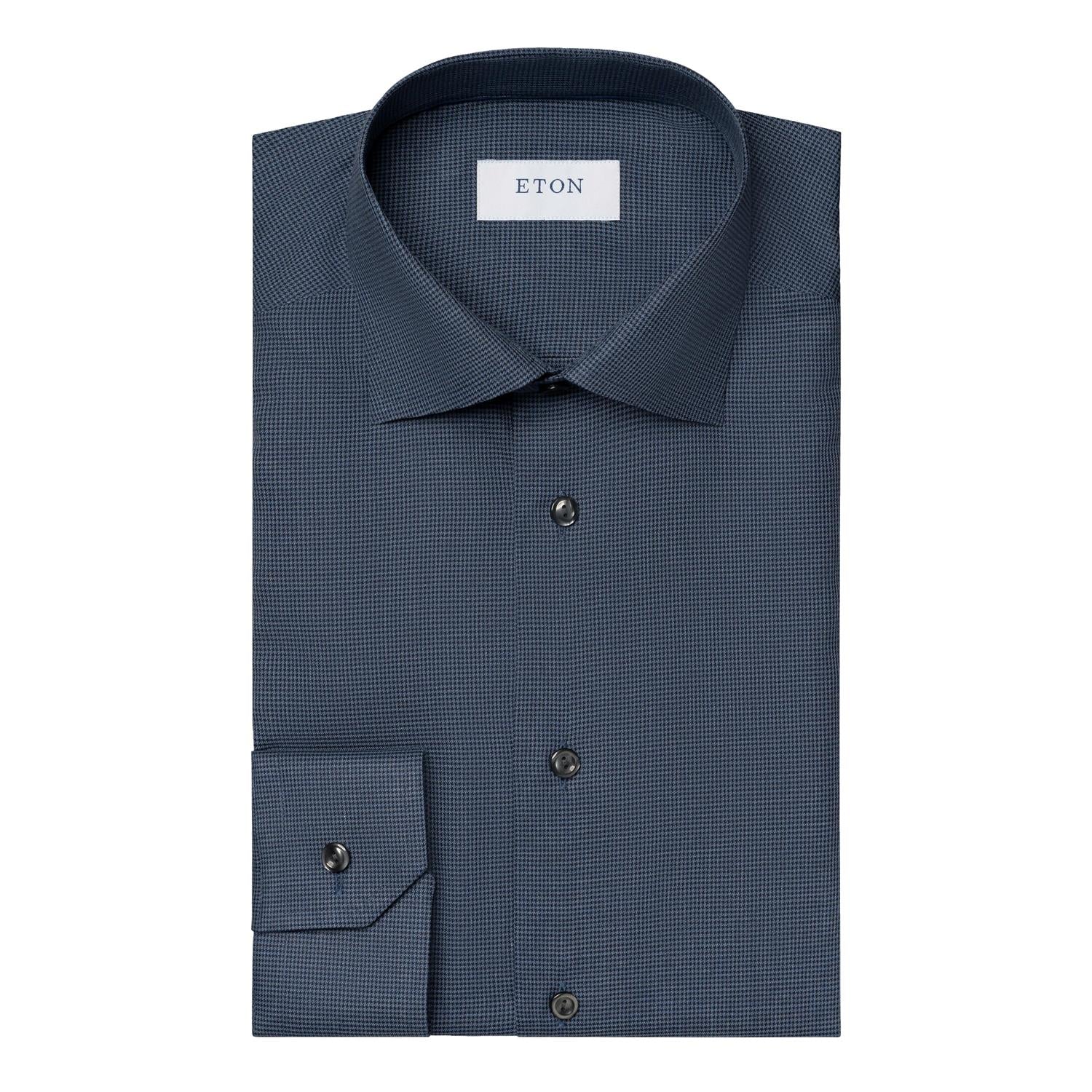 Eton Houndstooth Wrinkle Free Shirt Skjorte Mørkeblå - chrismoa.no
