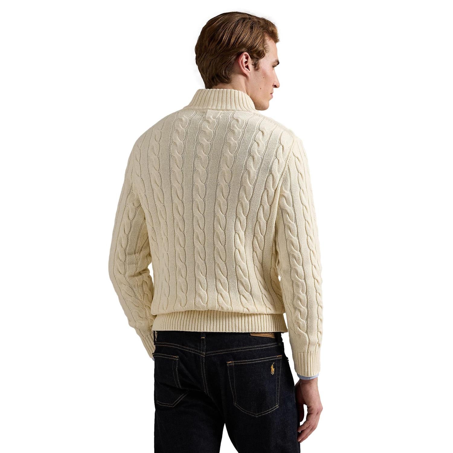 Polo Ralph Lauren Cable-Knit Cotton Quarter-Zip Sweater Genser Cream