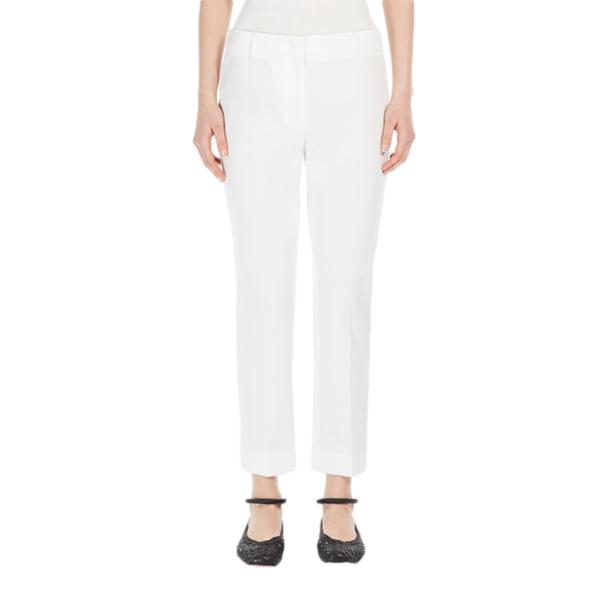 Hvite Max Mara Weekend Cecco bukser vist fra siden med lommer og rett snitt, laget av mykt og komfortabelt stoff.