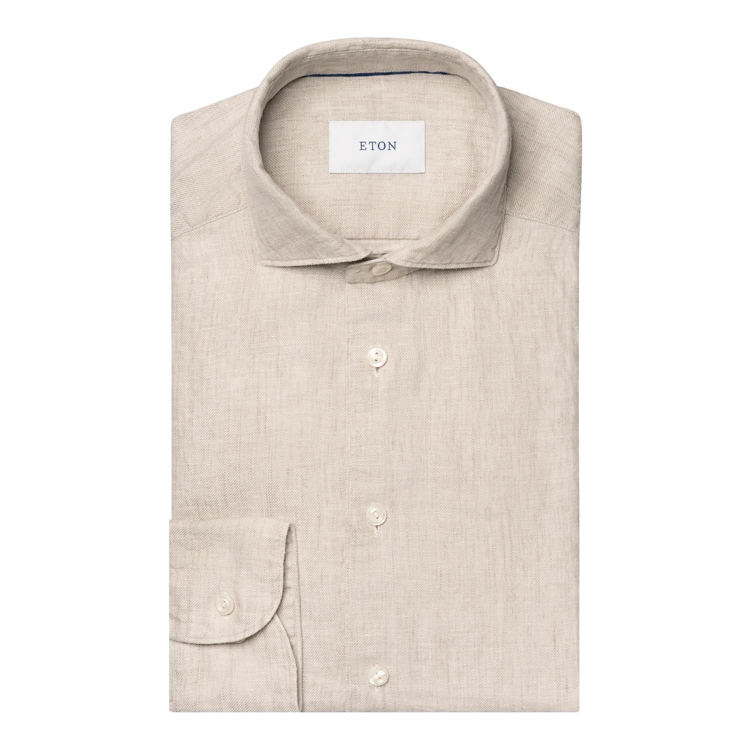 Eton Beige Solid Twill Linen Shirt Skjorte Beige - chrismoa.no