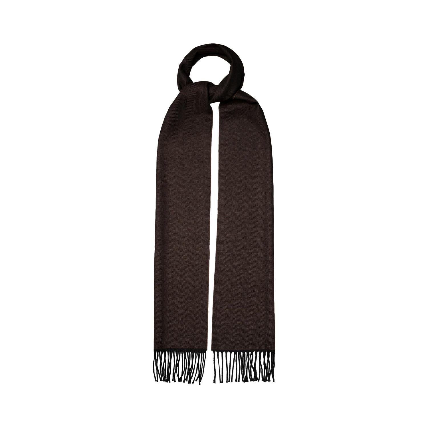 Eton Herringbone Merino Wool scarf Skjerf Mørkebrun - chrismoa.no